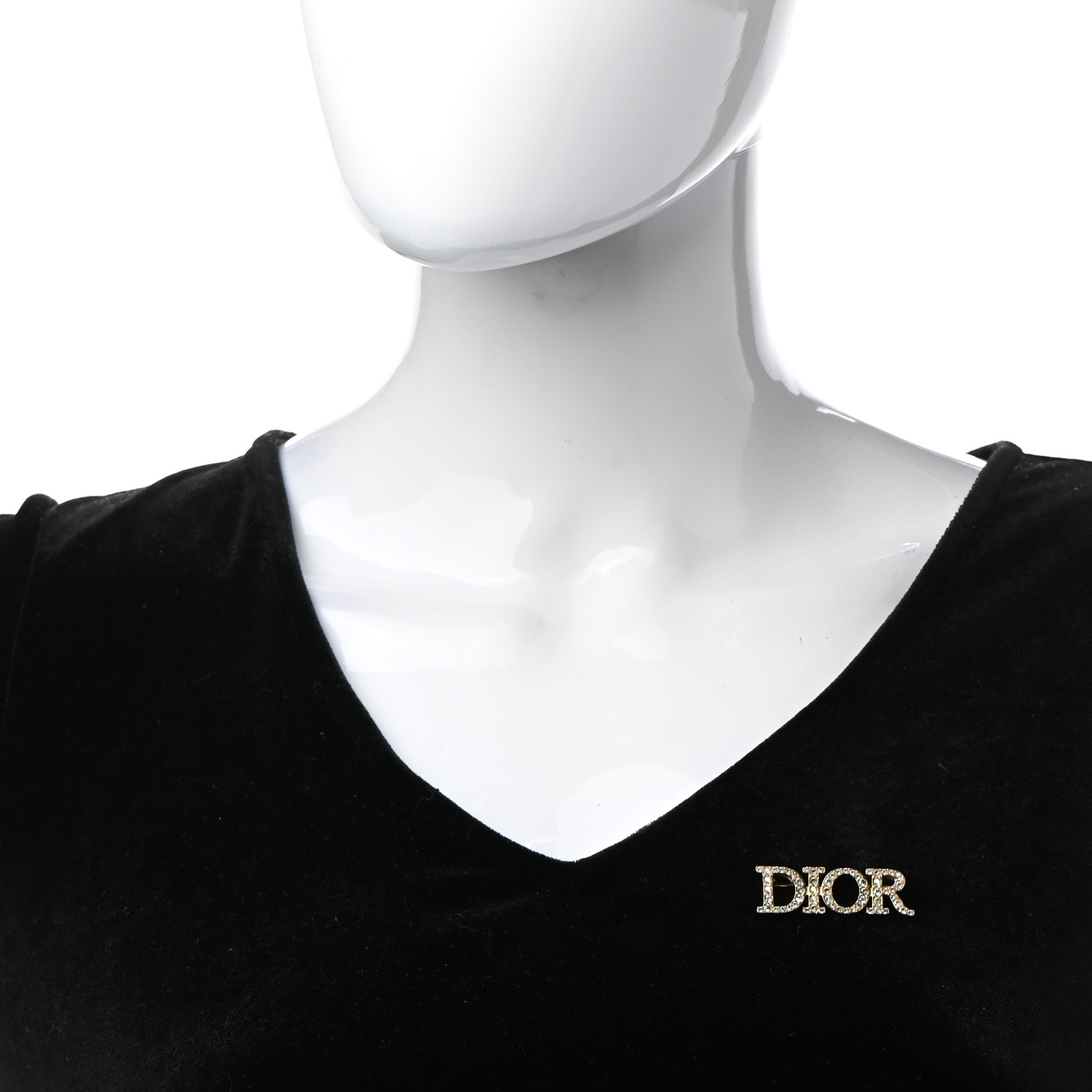 CHRISTIAN DIOR Crystal Dior Logo Brooch Gold 982803