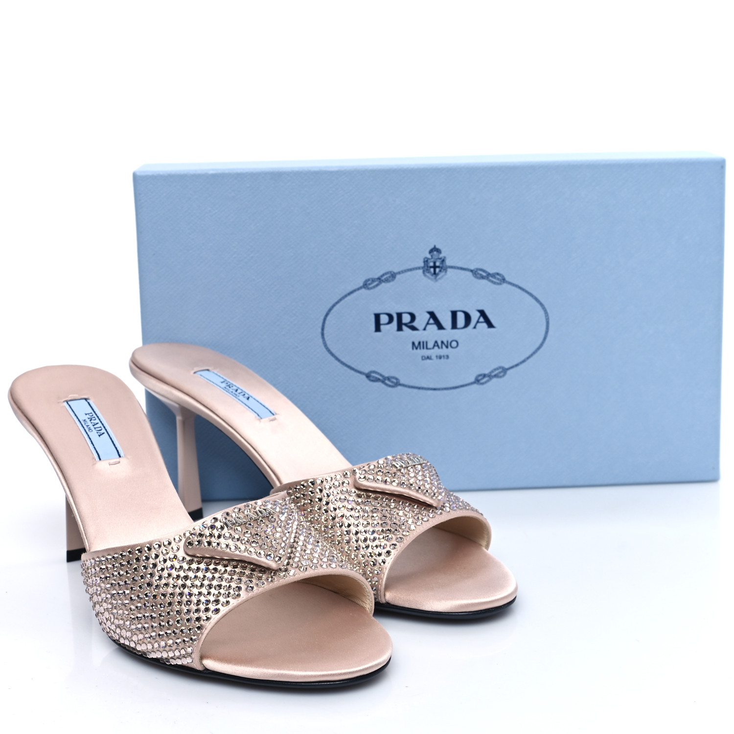 PRADA＊Satin slides with crystals クリスタル サンダル＊送込 PRADA＊Satin slides with crystals クリスタル サンダル＊送込