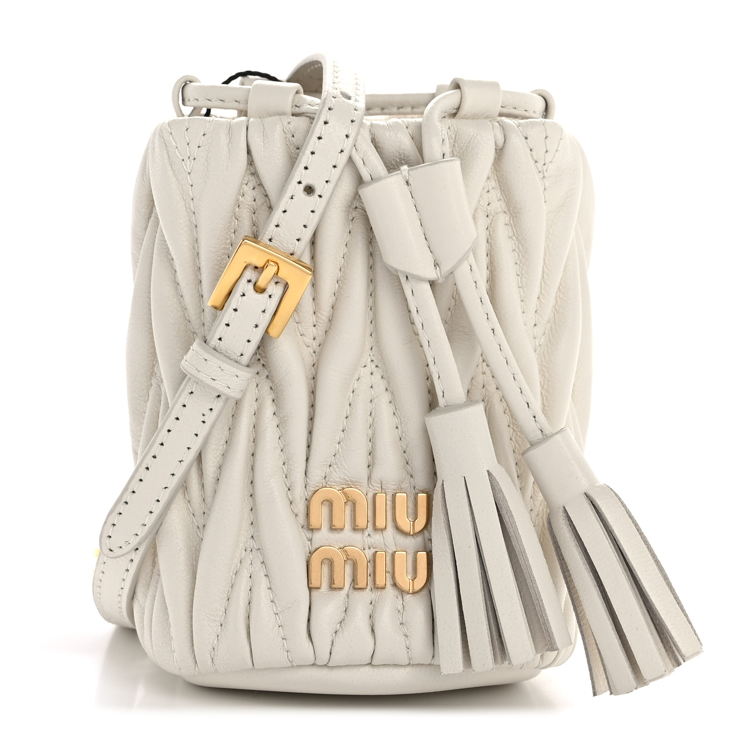 MIU MIU Nappa Matelasse Micro Bucket Bag White 1634551