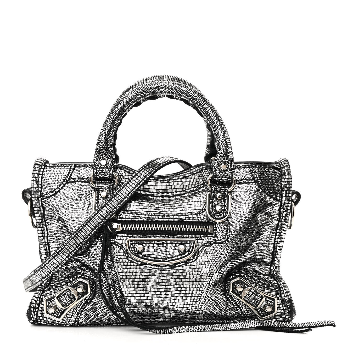 BALENCIAGA シティ Balenciaga Blue Obscur Grained Leather Metallic Edge