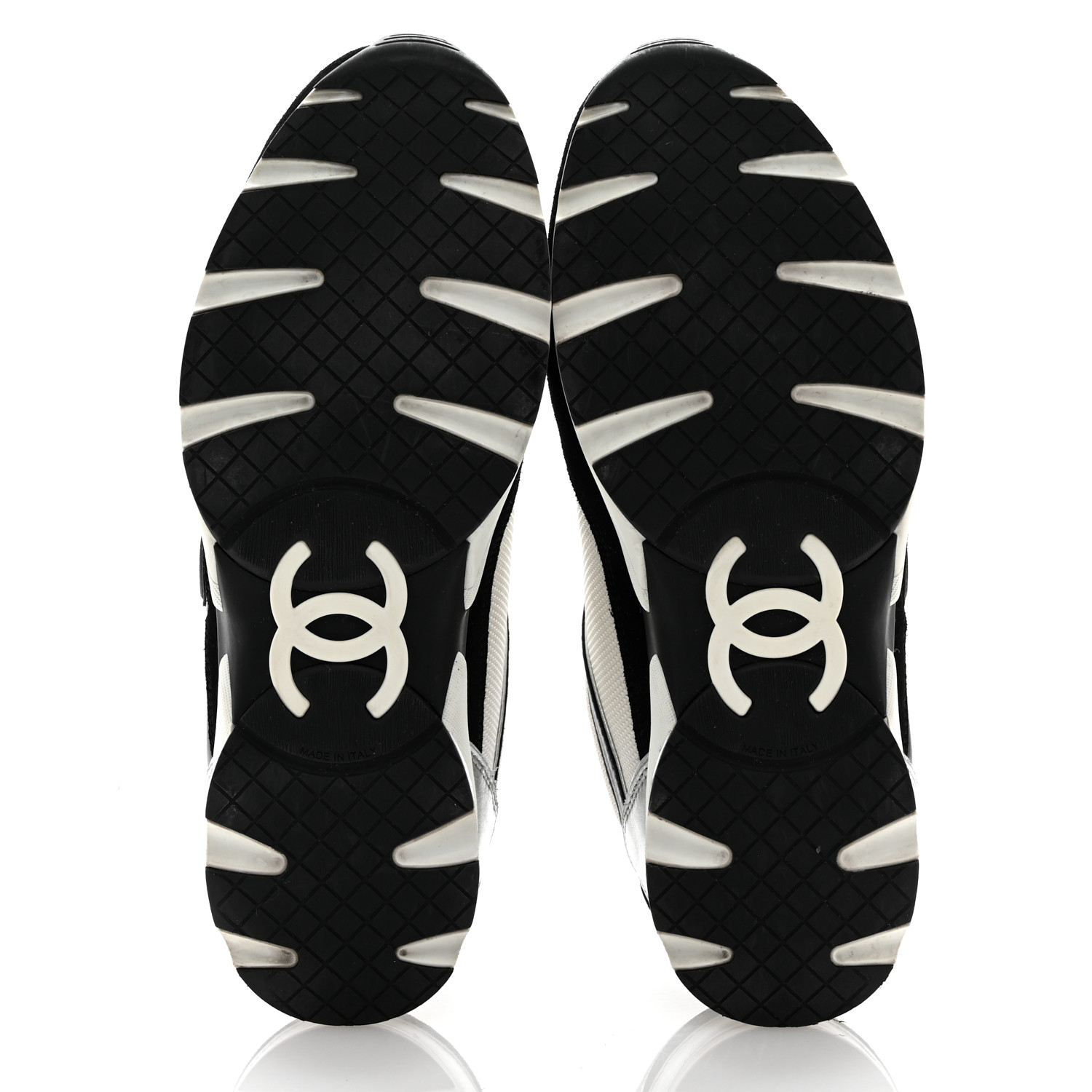 CHANEL Mesh Suede Calfskin Mens CC Sneakers 44 White Silver