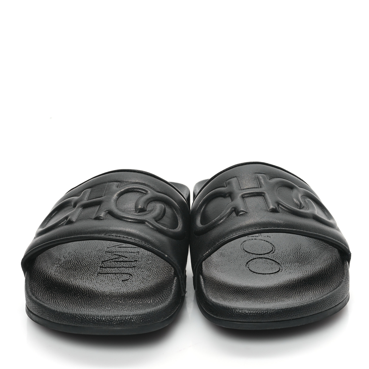 JIMMY CHOO Nappa Embossed Logo Azari Slide Sandals 40 Black