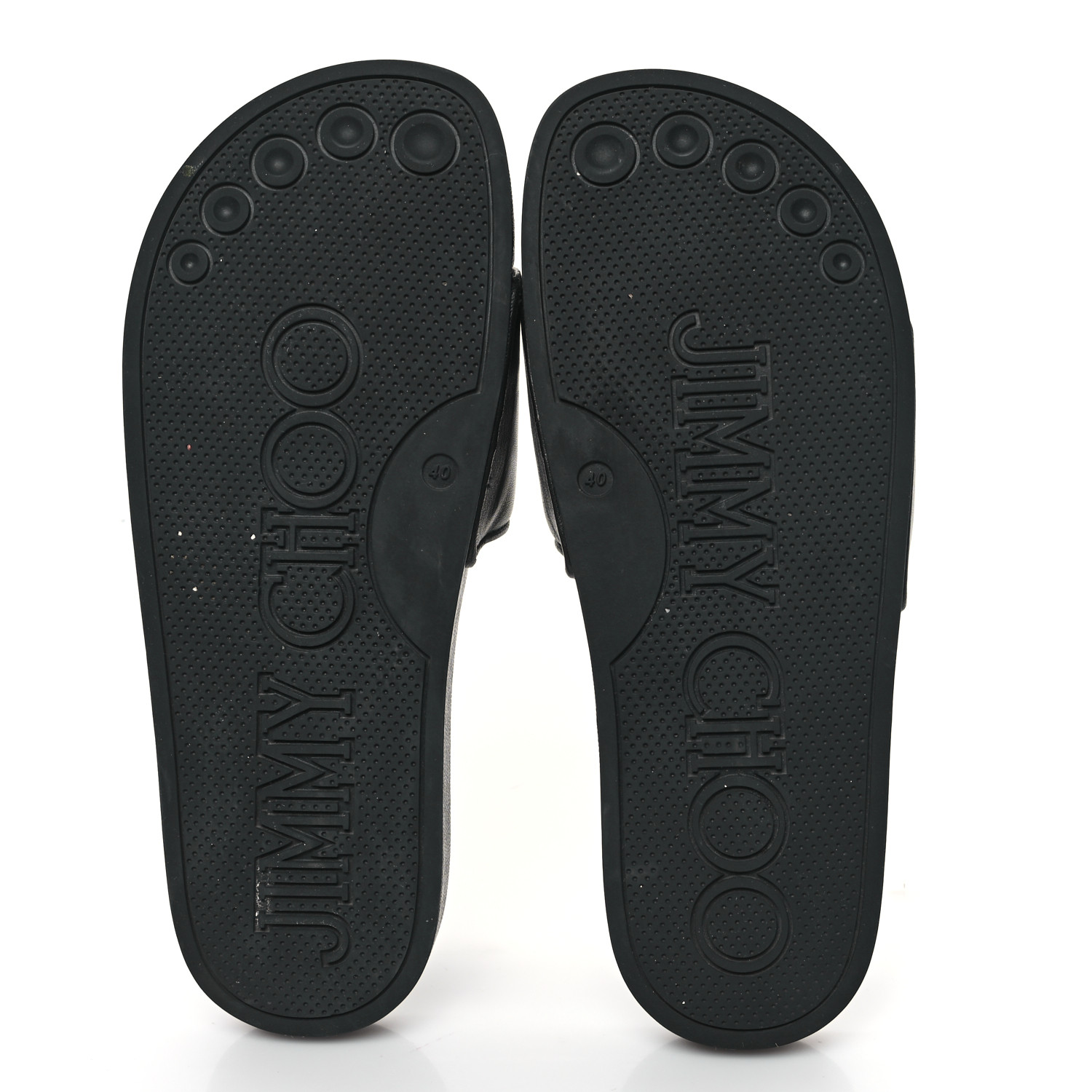 JIMMY CHOO Nappa Embossed Logo Azari Slide Sandals 40 Black