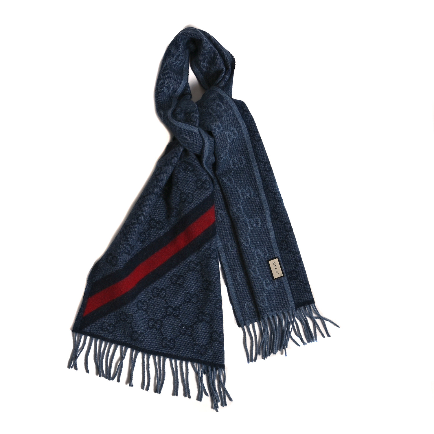 GUCCI Wool Alpaca Monogram Web New Nikky Scarf Midnight Blue