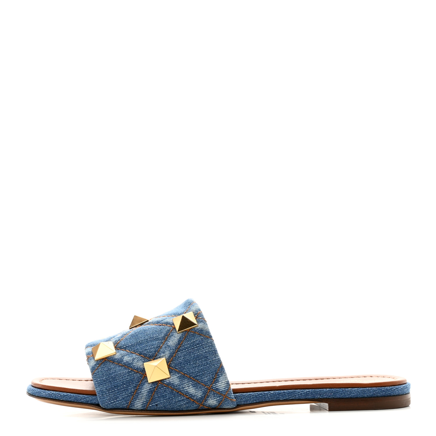 VALENTINO GARAVANI Denim Roman Stud Flat Slide Sandals 40.5