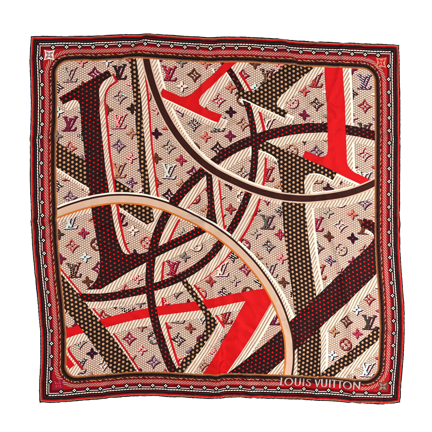 LOUIS VUITTON Silk Monogram Pop Square Scarf Beige 1128381