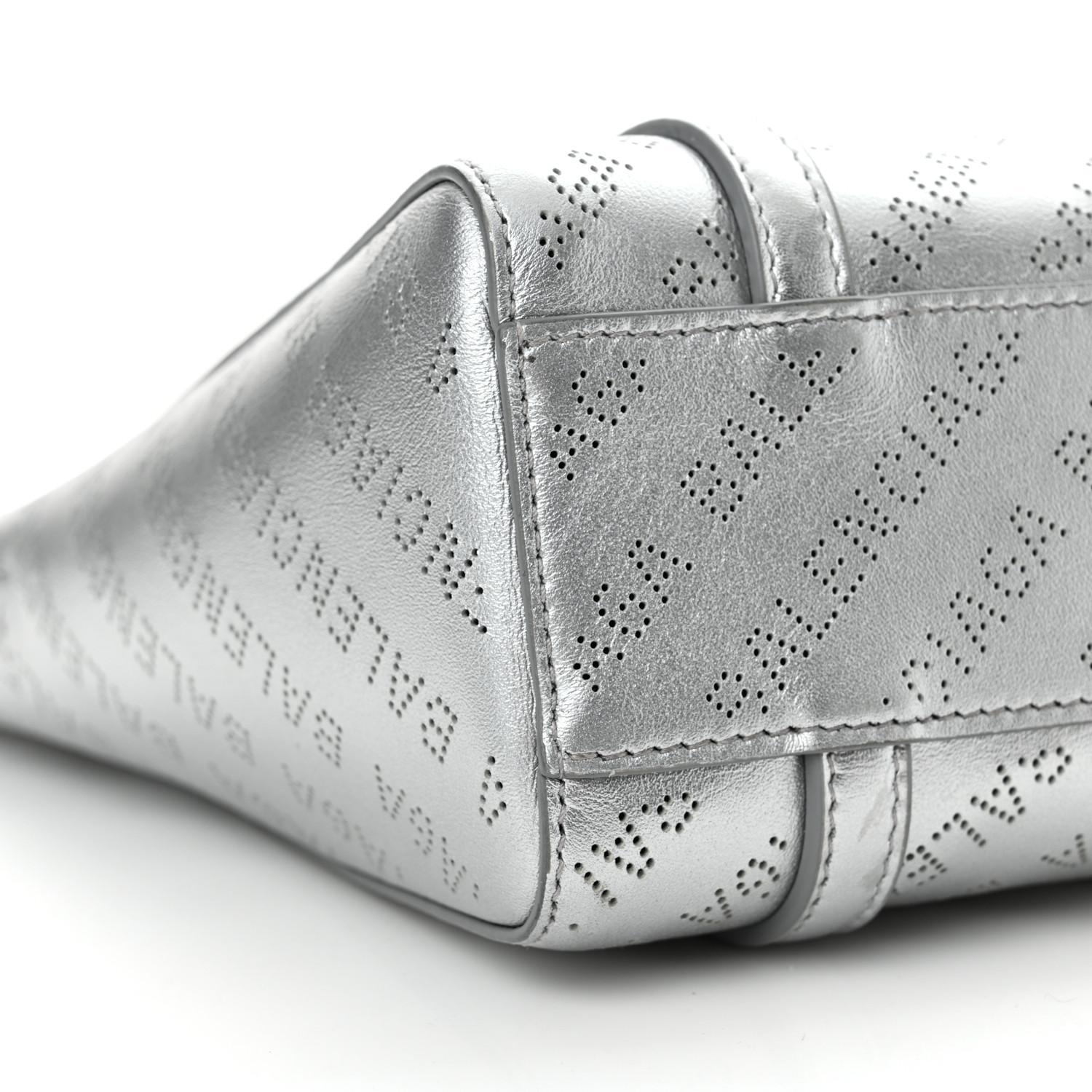 BALENCIAGA Metallic Calfskin Logo Perforated XXS Everyday