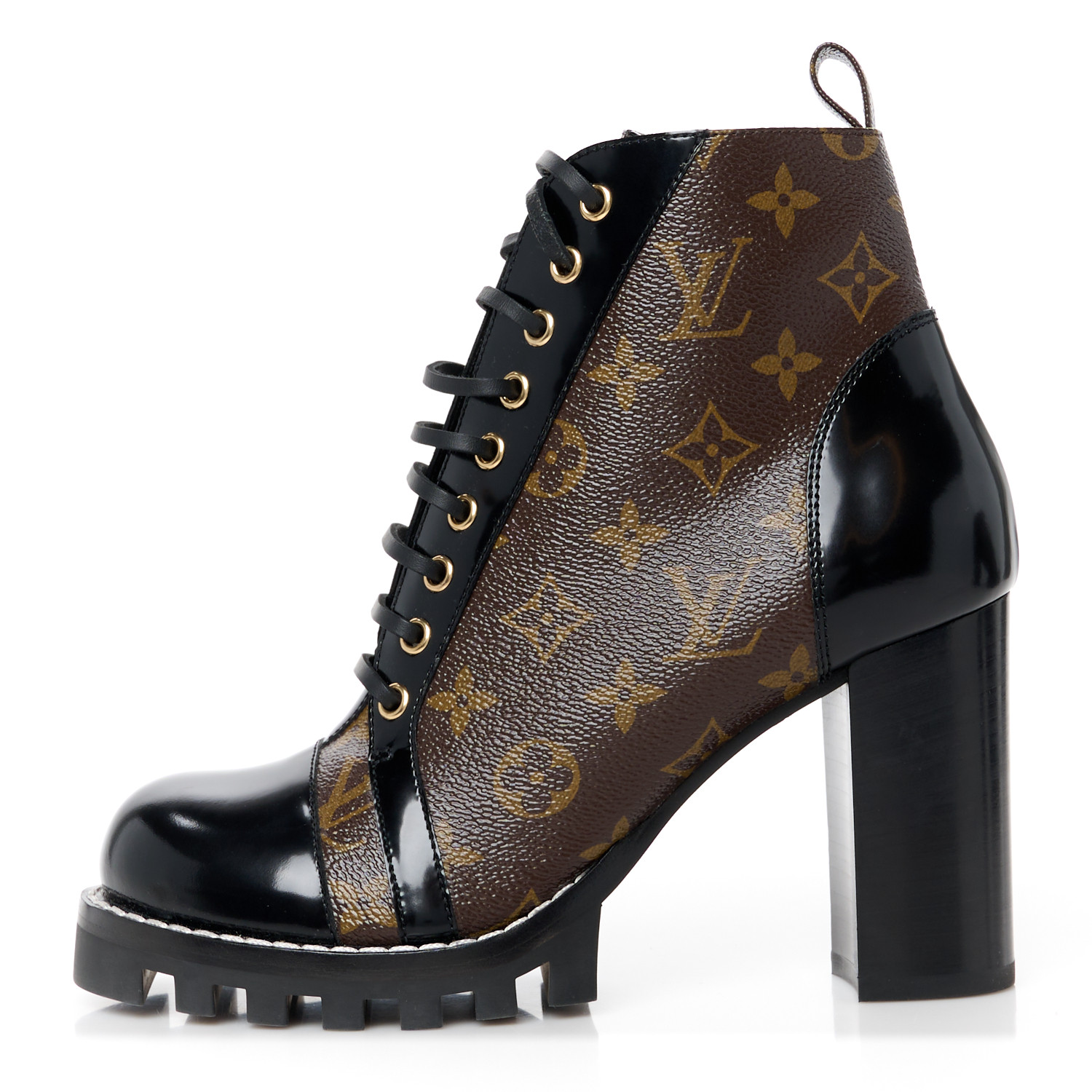 LOUIS  VUITTON黒37.5 LOUIS VUITTON Patent Calfskin Monogram Star Trail Ankle