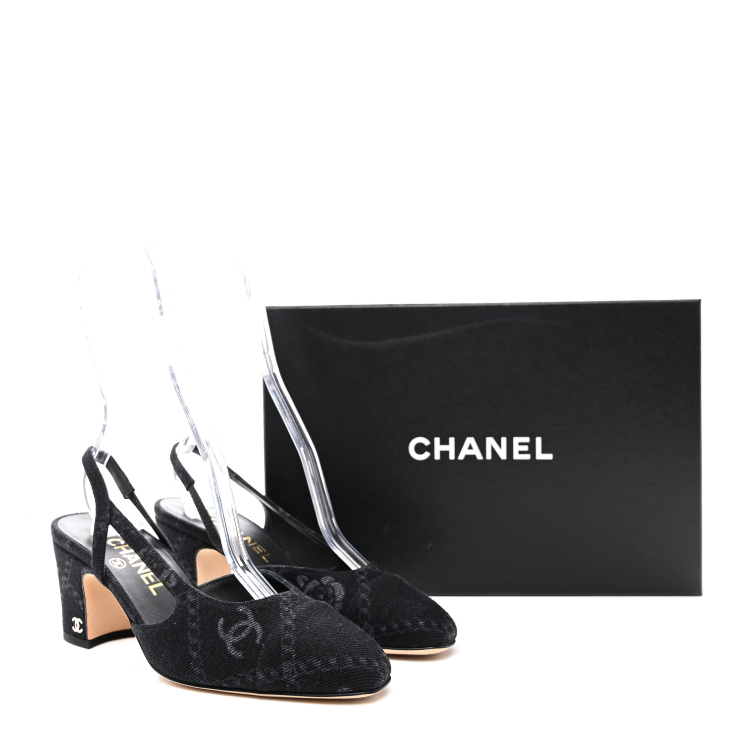 歩くたび、気品♡【CHANEL】ミュール CHANEL Denim Cap Toe CC Slingback Pumps 36 Charcoal Black