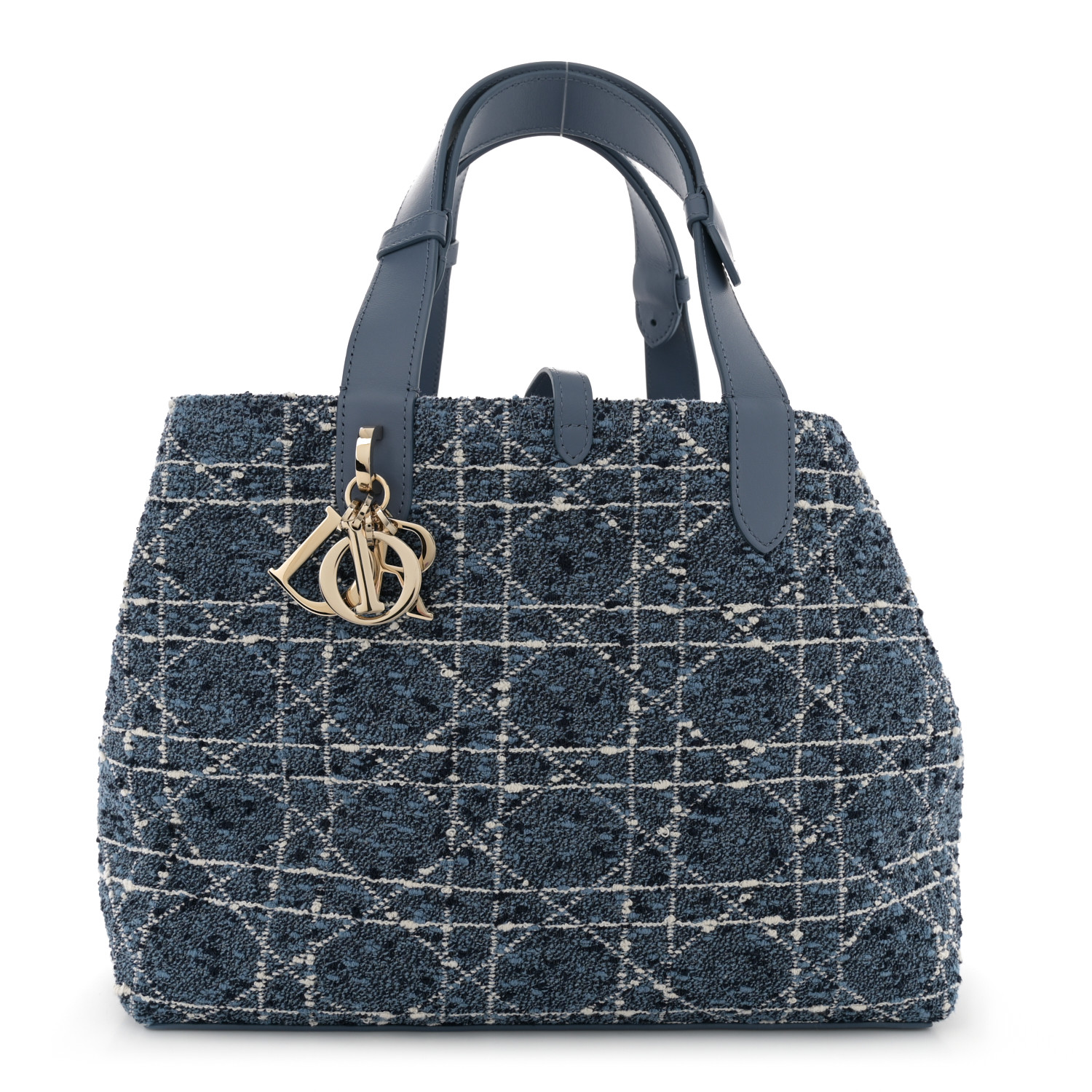 ポーチ付き◆Cannage Tweed TOUJOURS BAG LARGE CHRISTIAN DIOR Tweed Cannage Medium Toujours Blue White