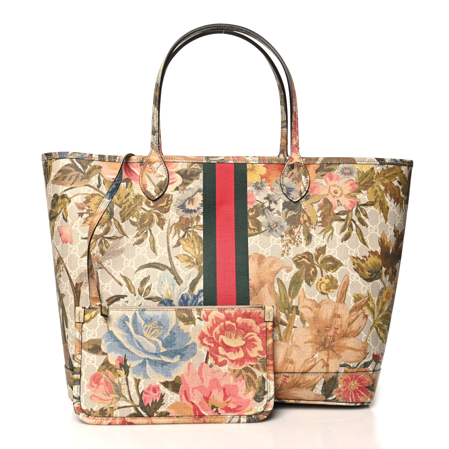 GUCCI GG Supreme Monogram Water Flora Web Large Ophidia Tote