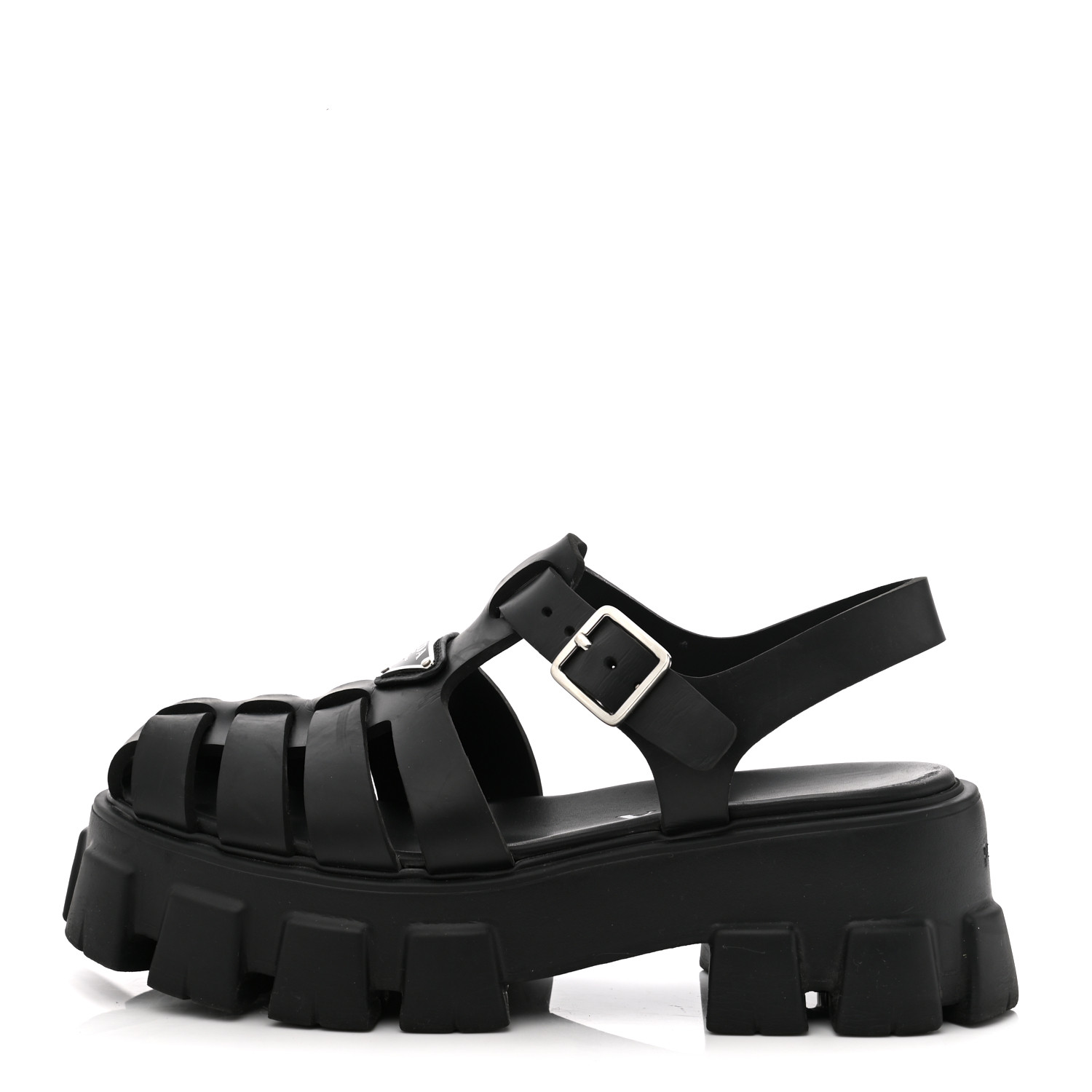 PRADA Foam Rubber Triangle Logo Monolith 55mm Cage Sandals