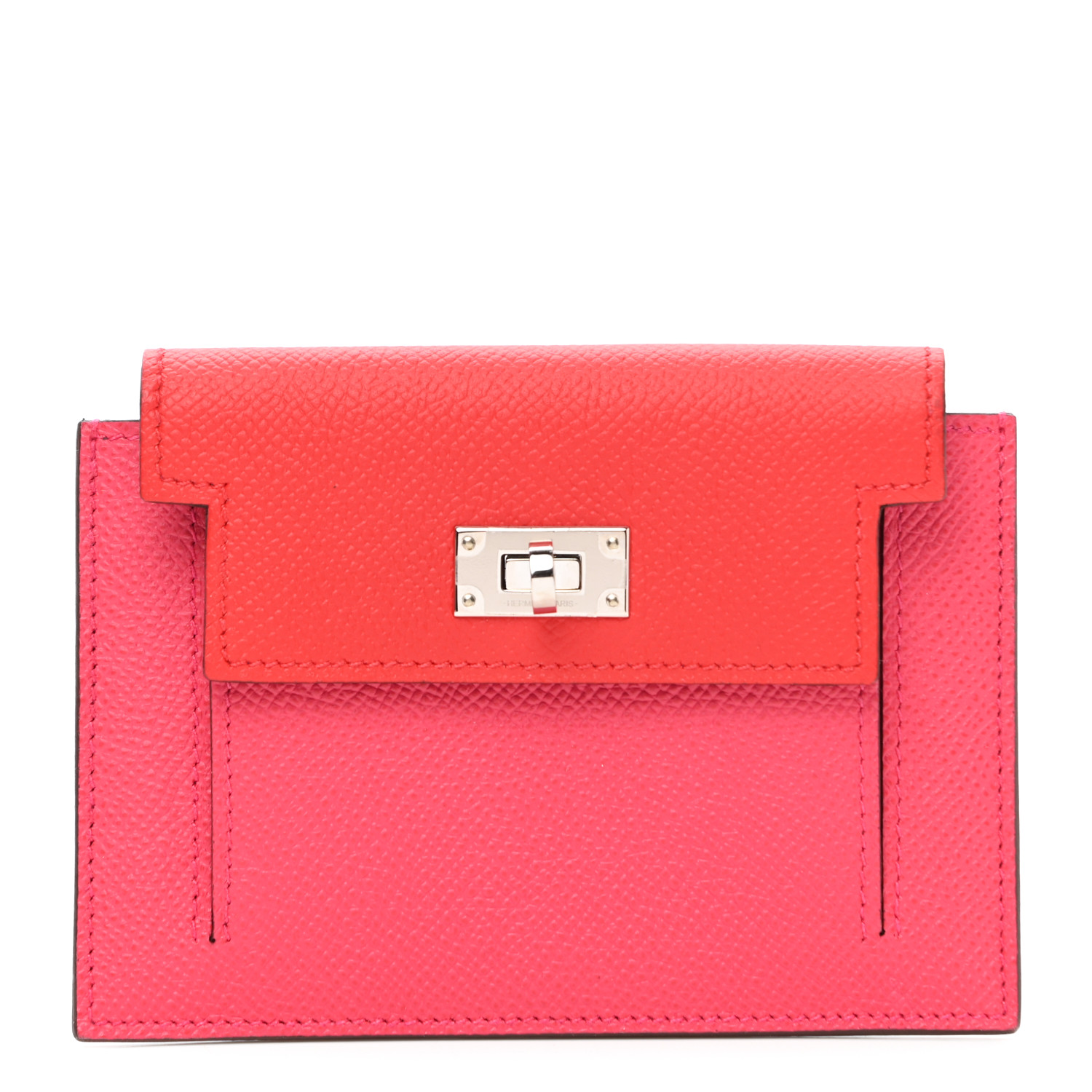 HERMES Epsom Tri-Color Kelly Pocket Compact Wallet Rouge