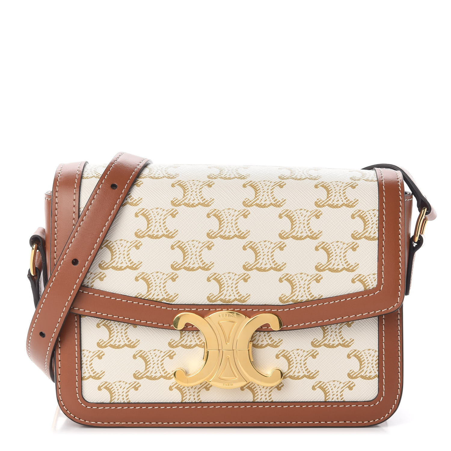 CELINE Calfskin Triomphe Canvas Teen Triomphe Bag White