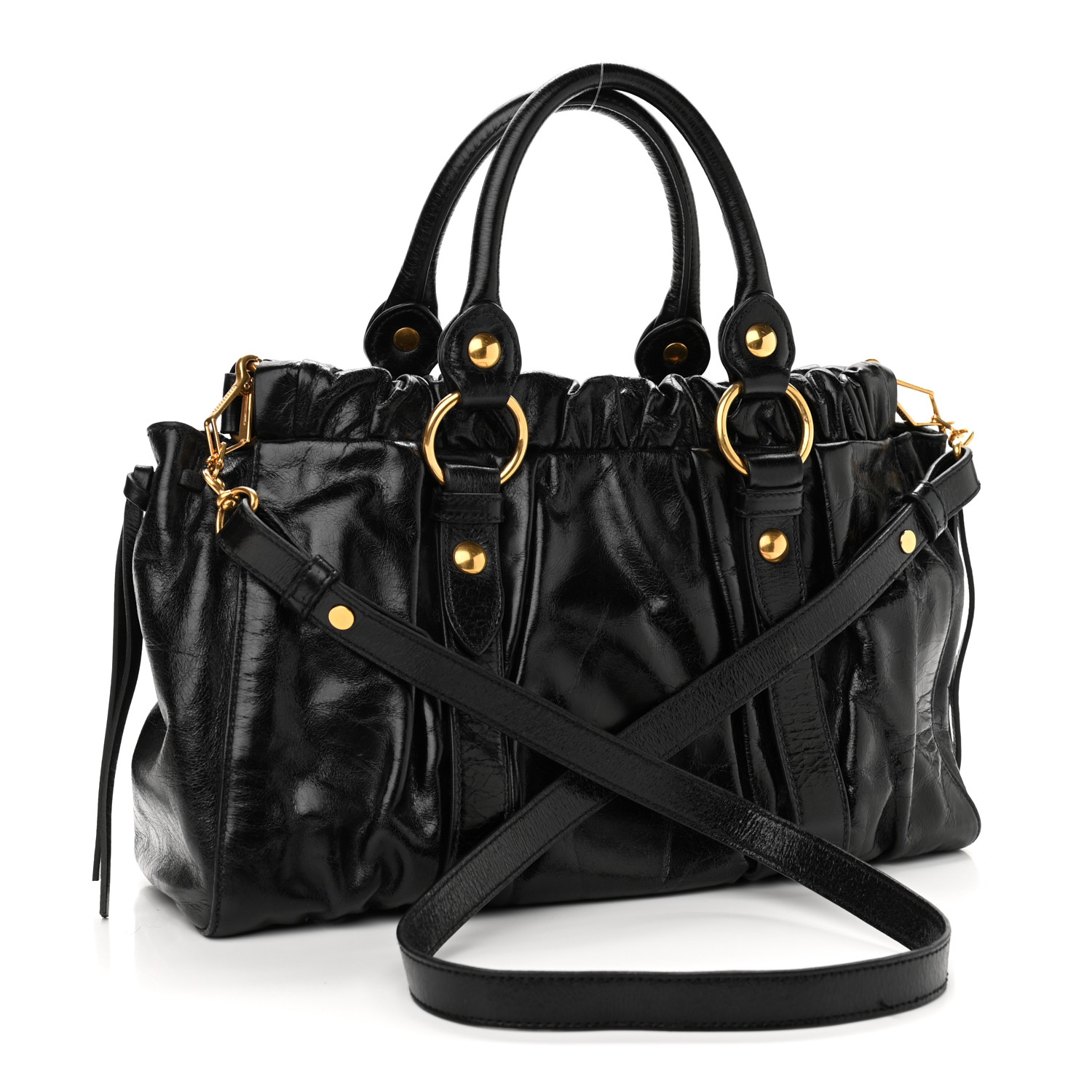 バッグ miu miu vitello lux hand bag black MIU MIU Vitello Lux Gathered Tote Black 1037311 | FASHIONPHILE