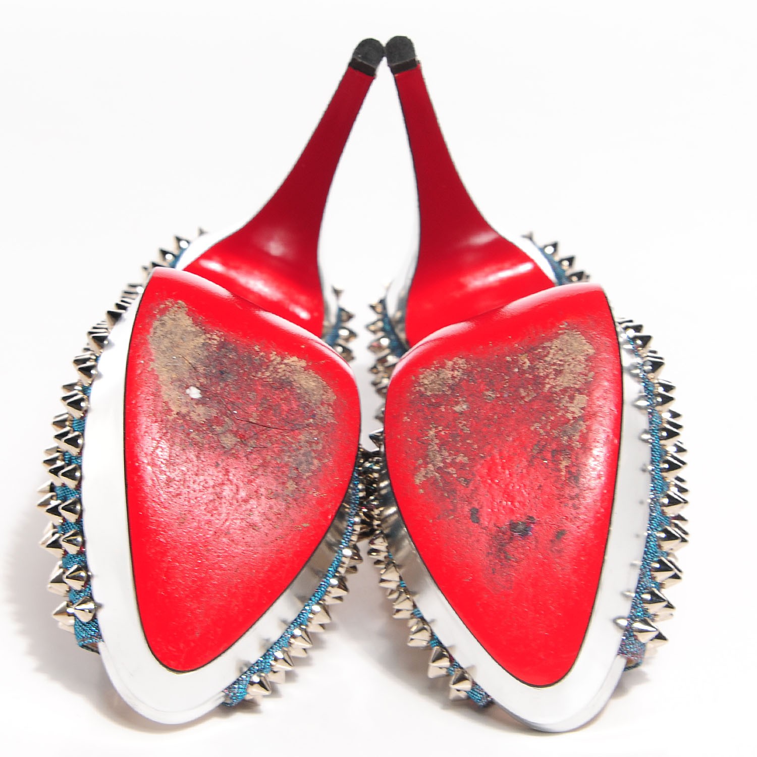 CHRISTIAN LOUBOUTIN Lame Satin Lady Peep Spikes 150 Pumps 37