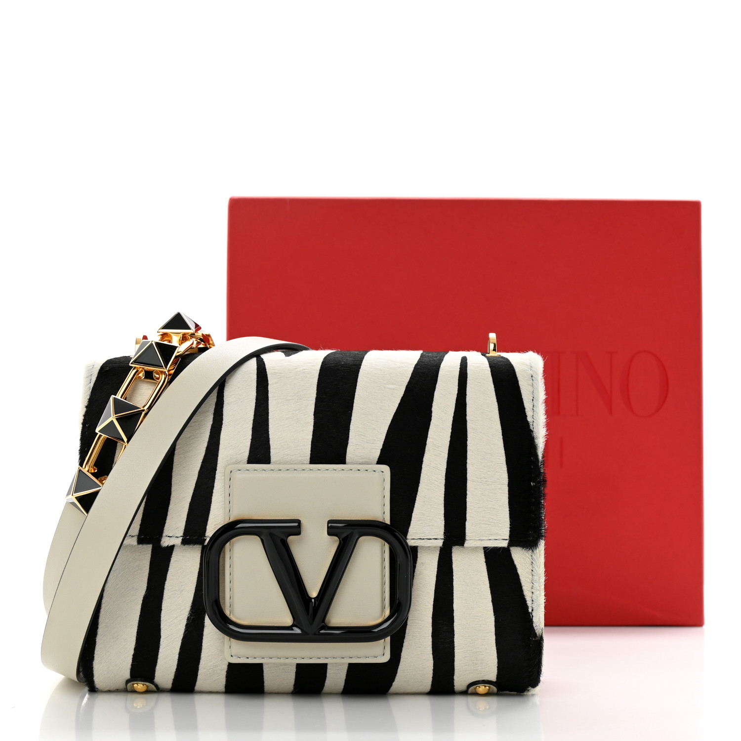 VALENTINO GARAVANI Pony Hair Zebra VLogo Stud Sign Shoulder