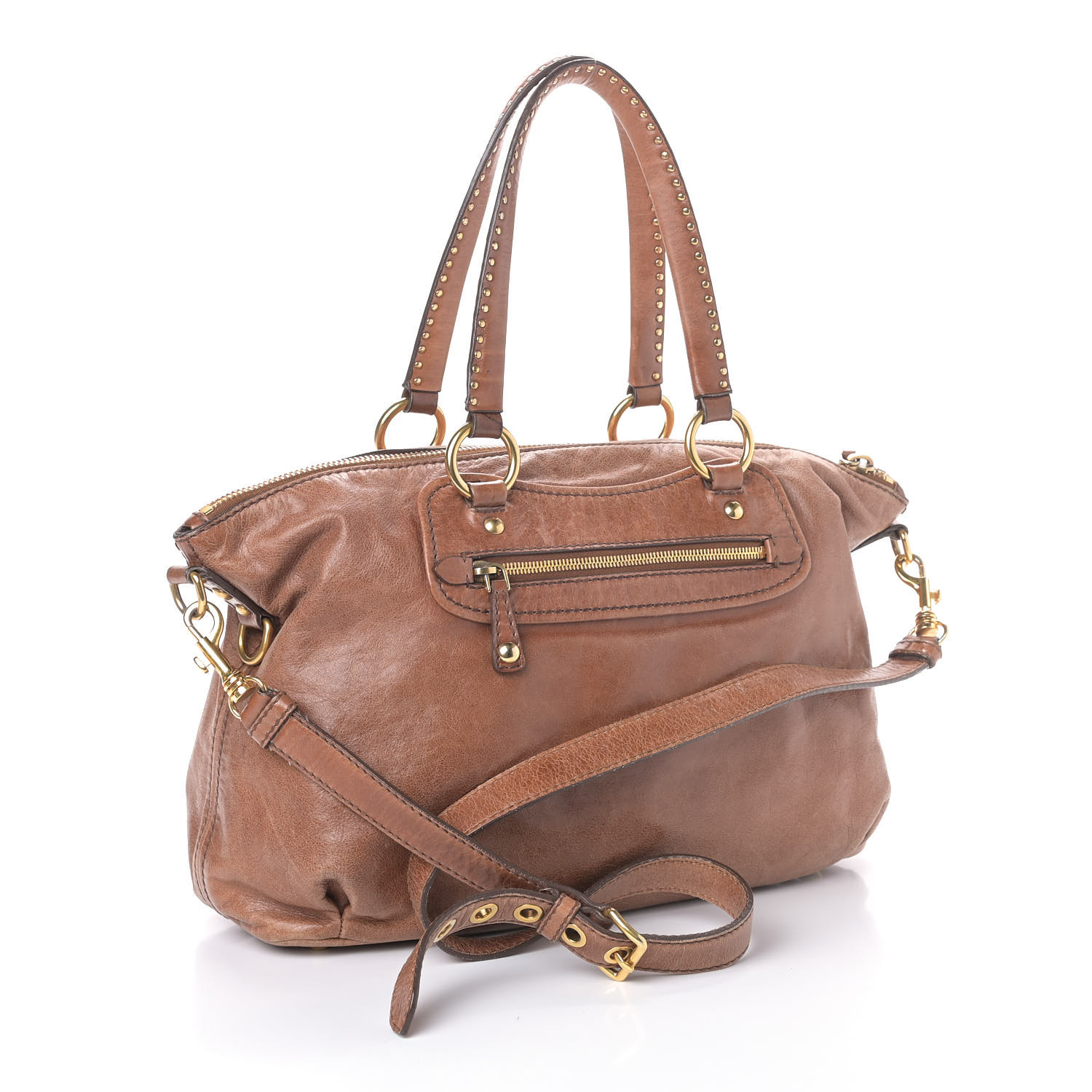 MIU MIU Vitello Lux Crystal Heart Charm Tote Beige 835098