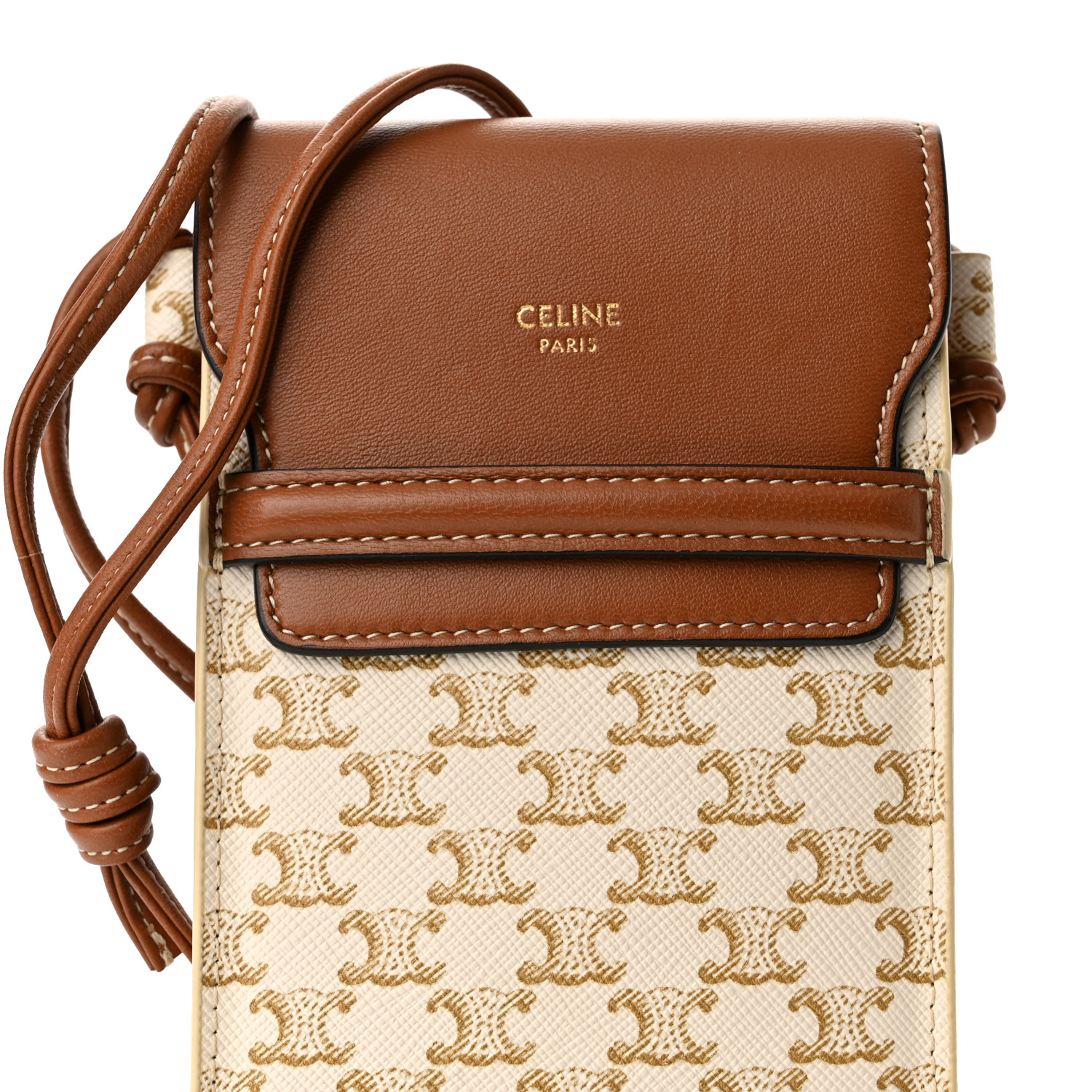 CELINE Triomphe Canvas Lambskin Phone Pouch With Flap White