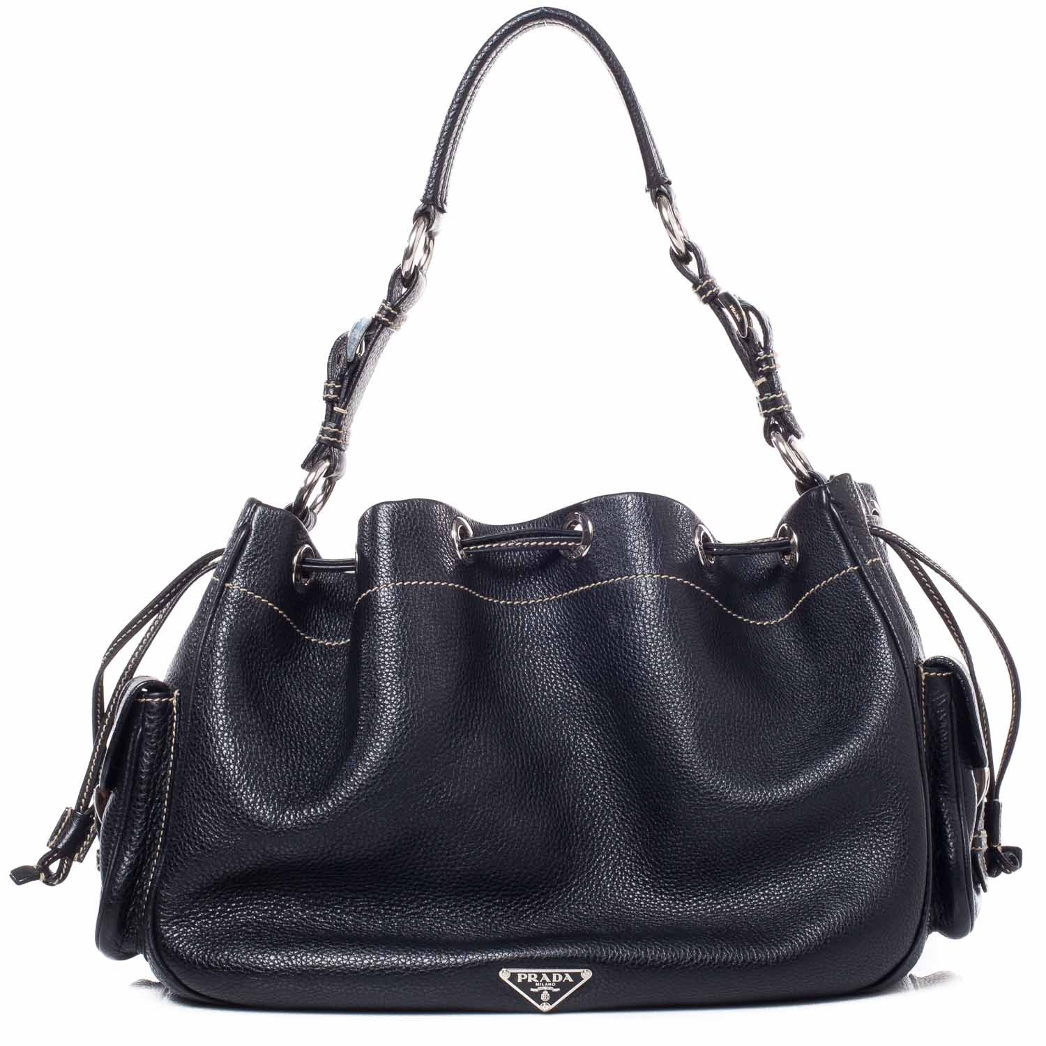 PRADA Vitello Daino Drawstring Bag Nero Black 37720
