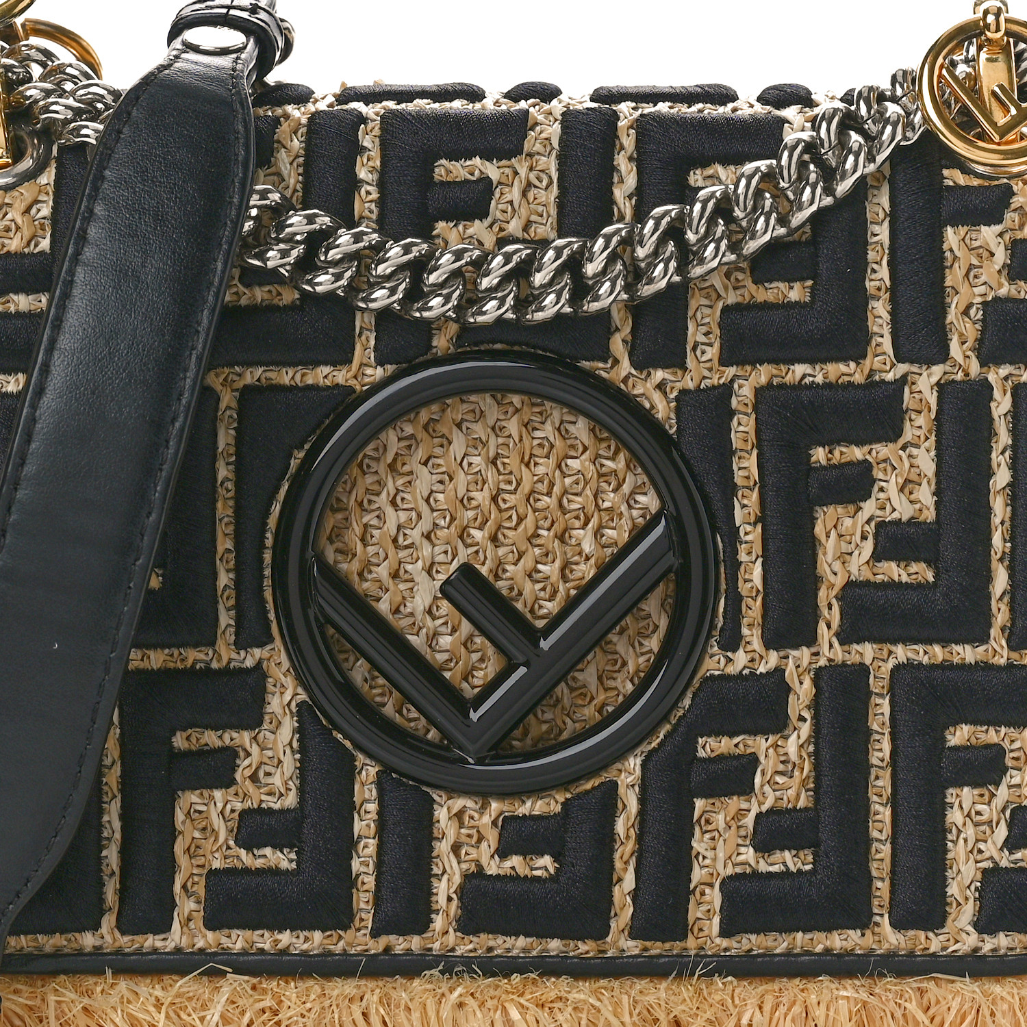 FENDI Raffia Vitello Century F is Fendi FF Embroidered