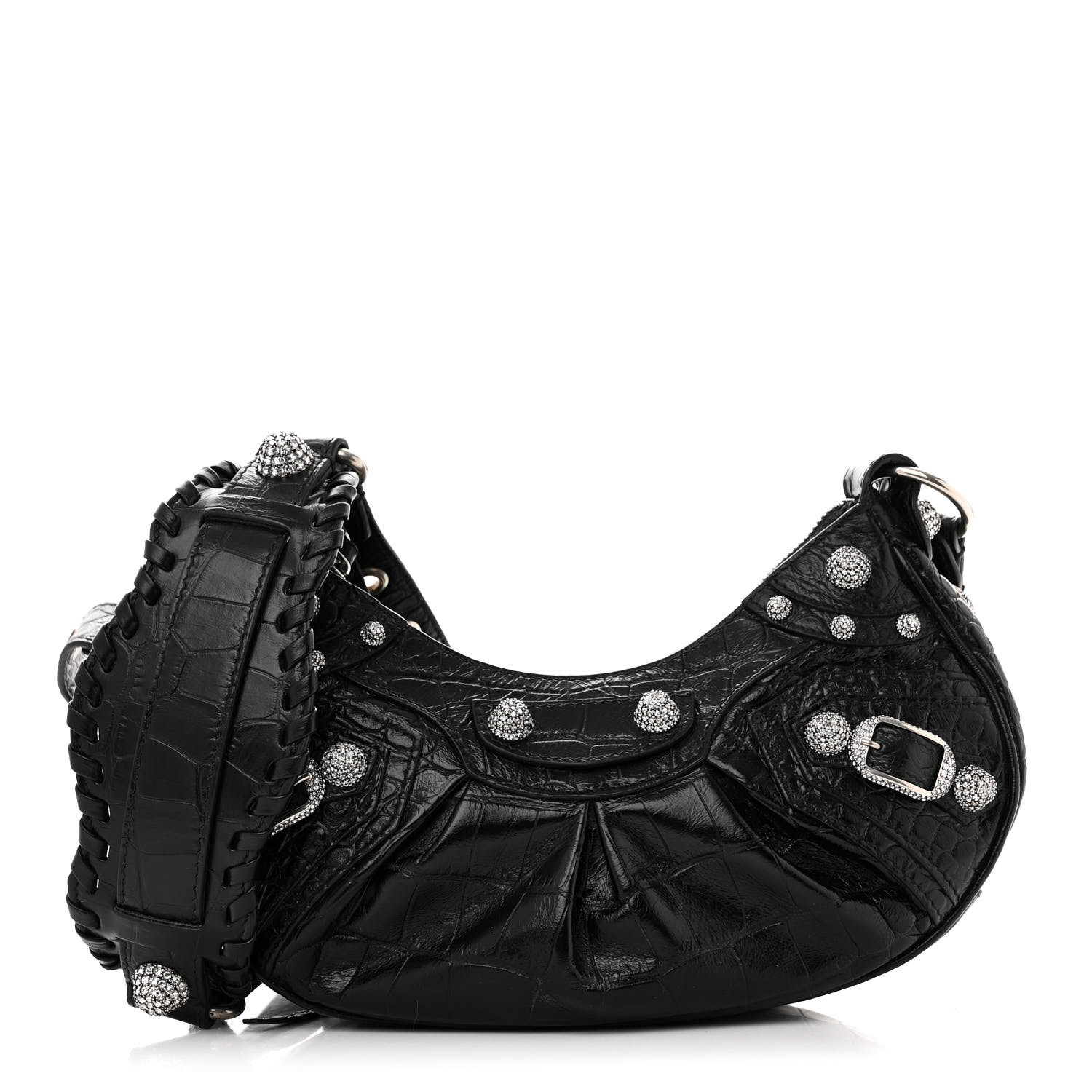 BALENCIAGA Extra Supple Calfskin Crystal Crocodile Embossed