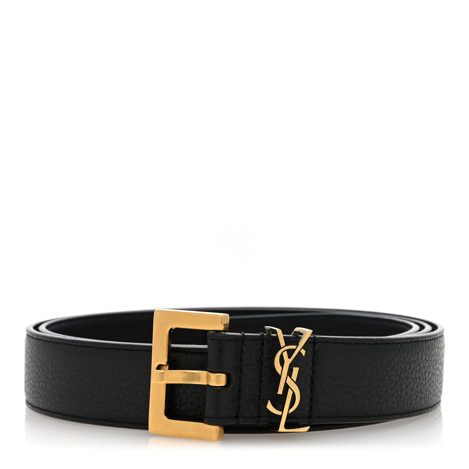 SAINT LAURENT Smooth Calfskin Monogram Square Buckle Belt
