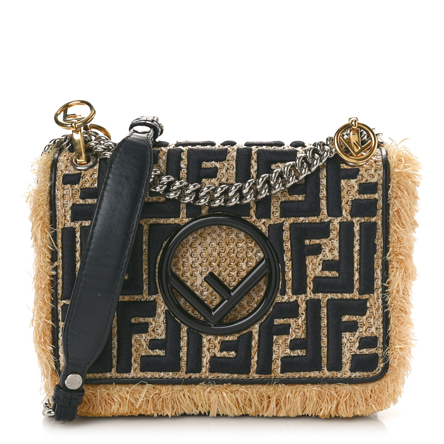 FENDI Raffia Vitello Century F is Fendi FF Embroidered