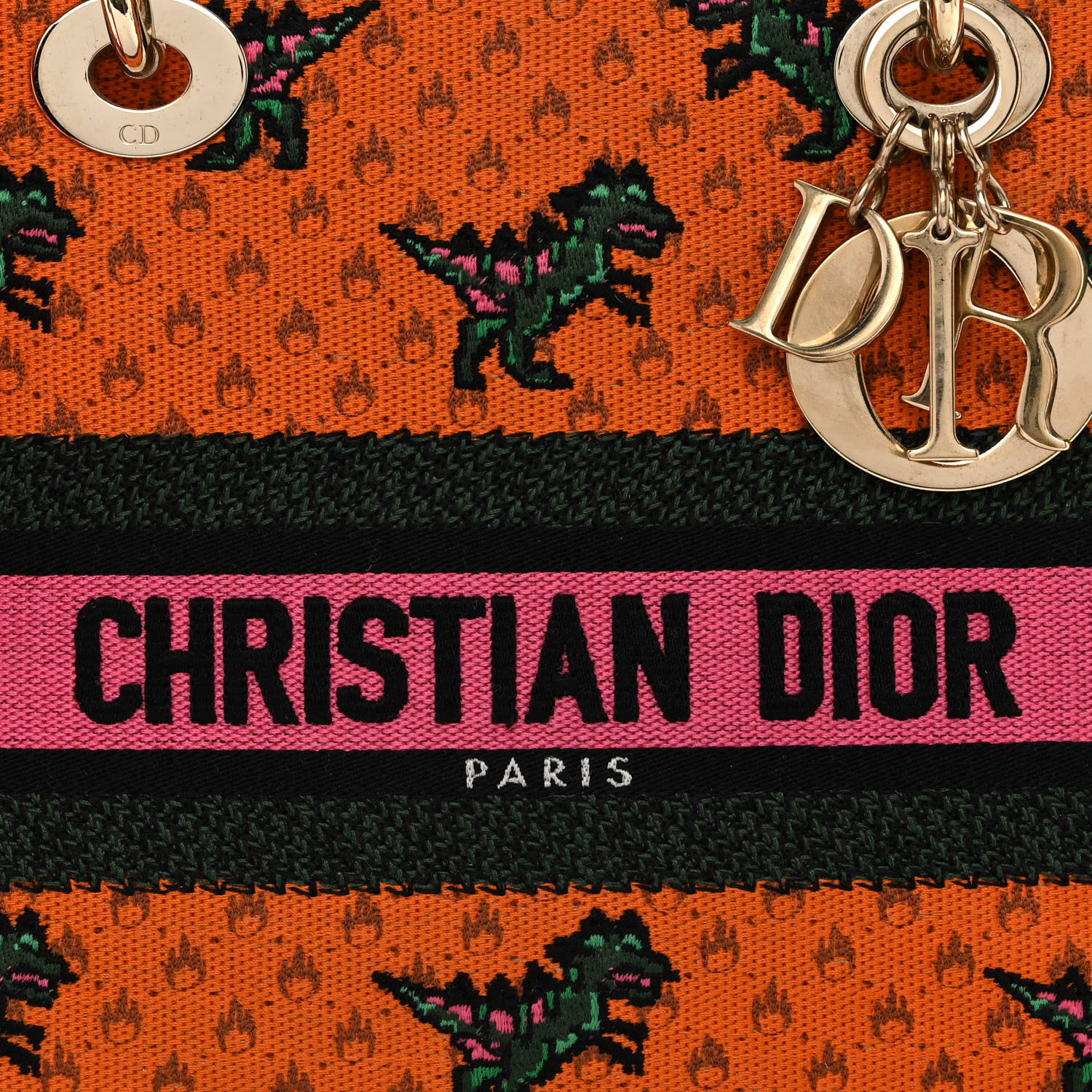 CHRISTIAN DIOR Canvas Embroidered Dino Medium Lady D-Lite