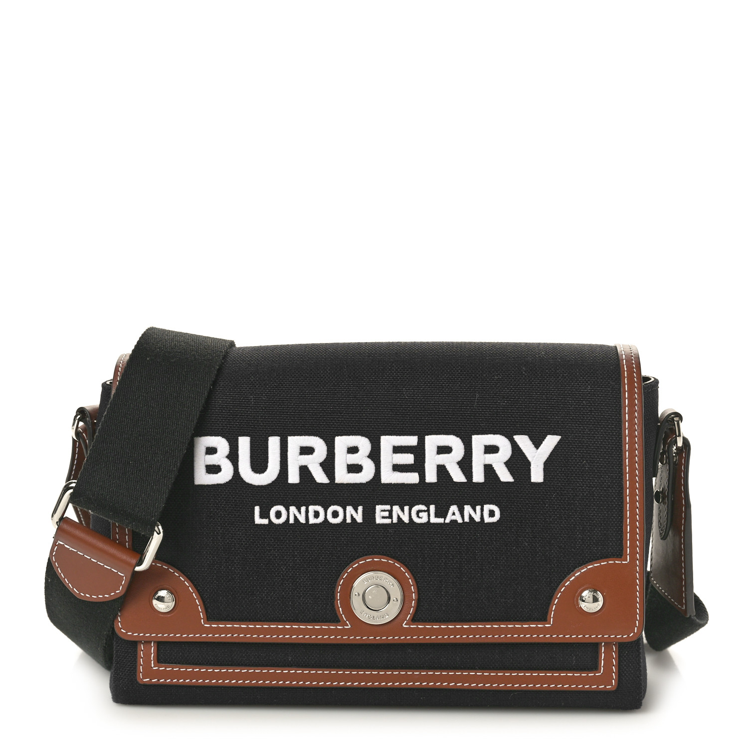 BURBERRY Canvas Horseferry Print Note Crossbody Bag Black