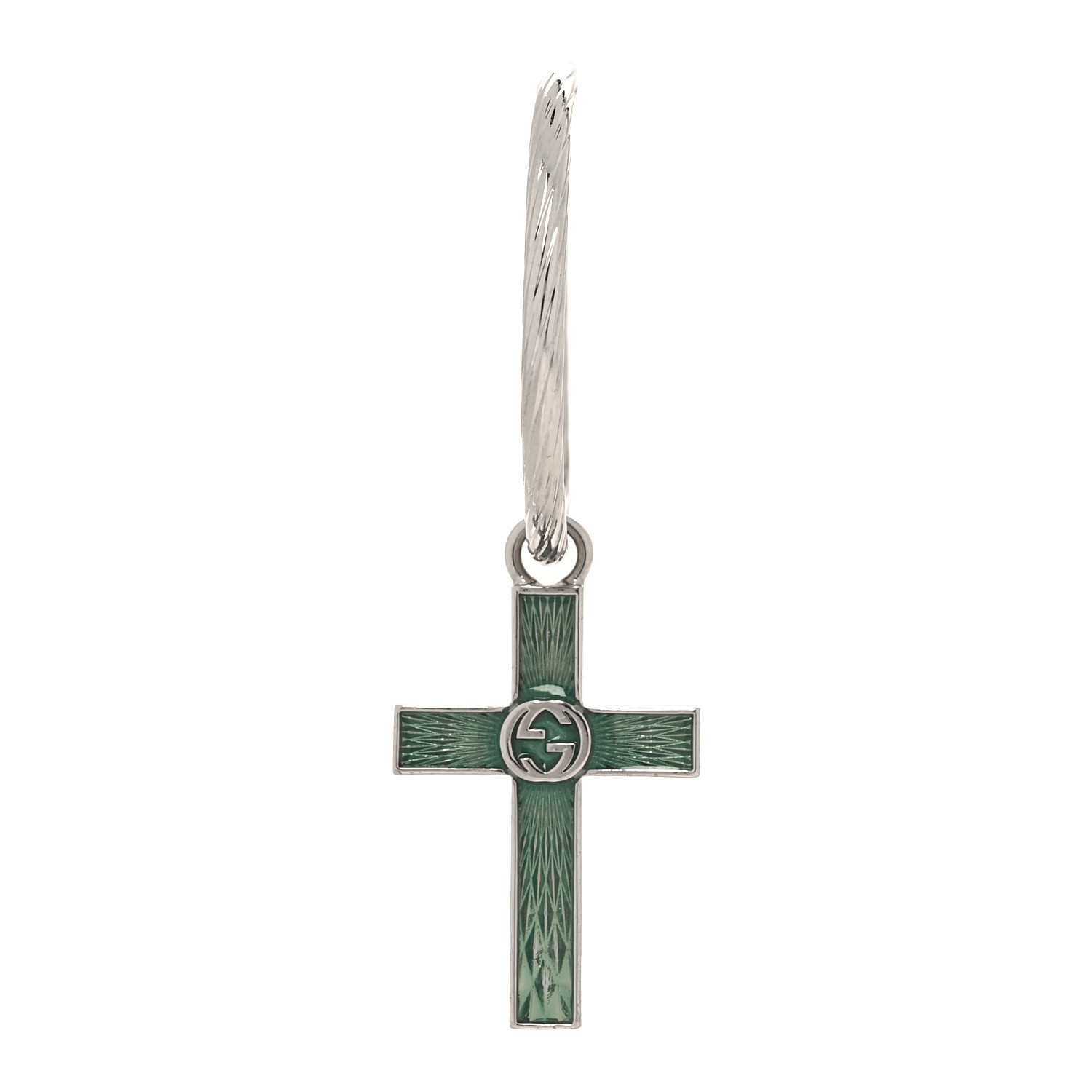 GUCCI Enamel Interlocking G Hoop Cross Single Earring Silver