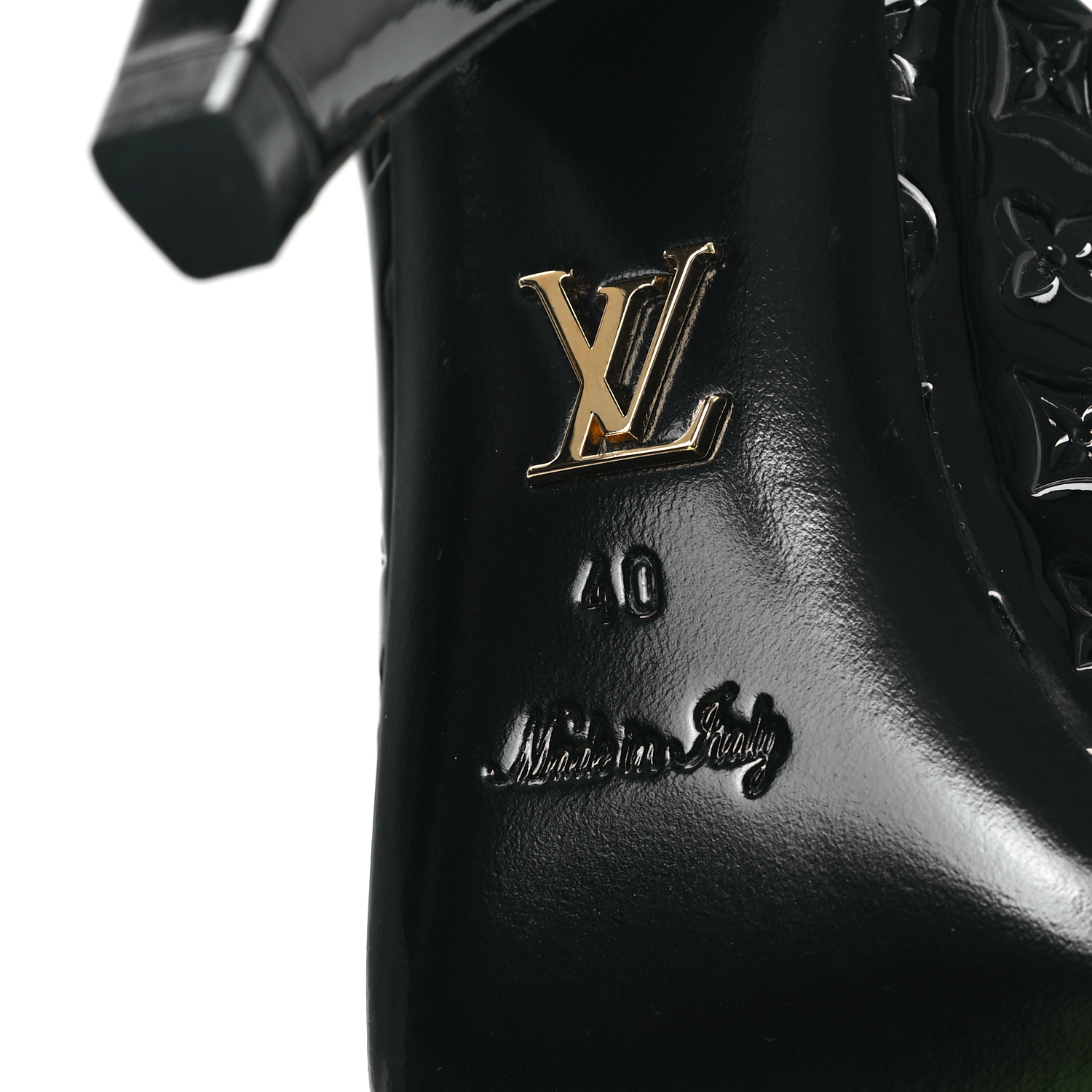 J*y様 LOUIS VUITTON ブラック ミュール LOUIS VUITTON Patent Calfskin Monogram Embossed Super Mules