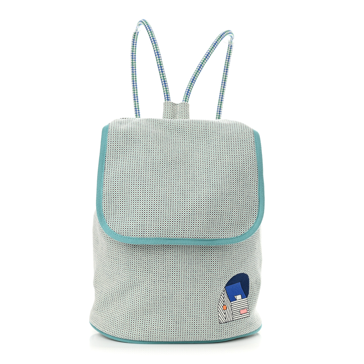 HERMES H Canvas Embroidered Les Cabanes Backpack Marine