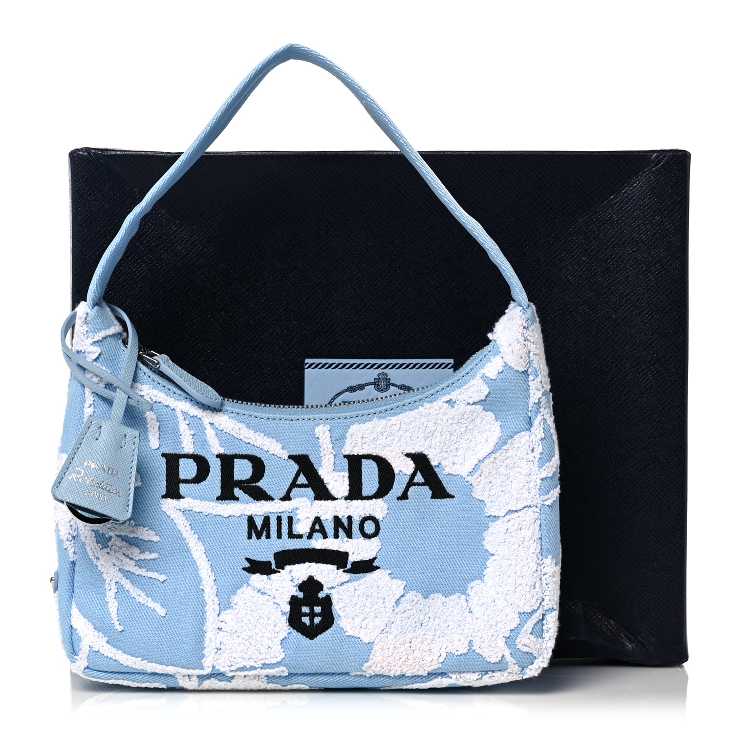 PRADA Nylon Embroidered Drill Mini Re-Edition 2000 Bag Sky