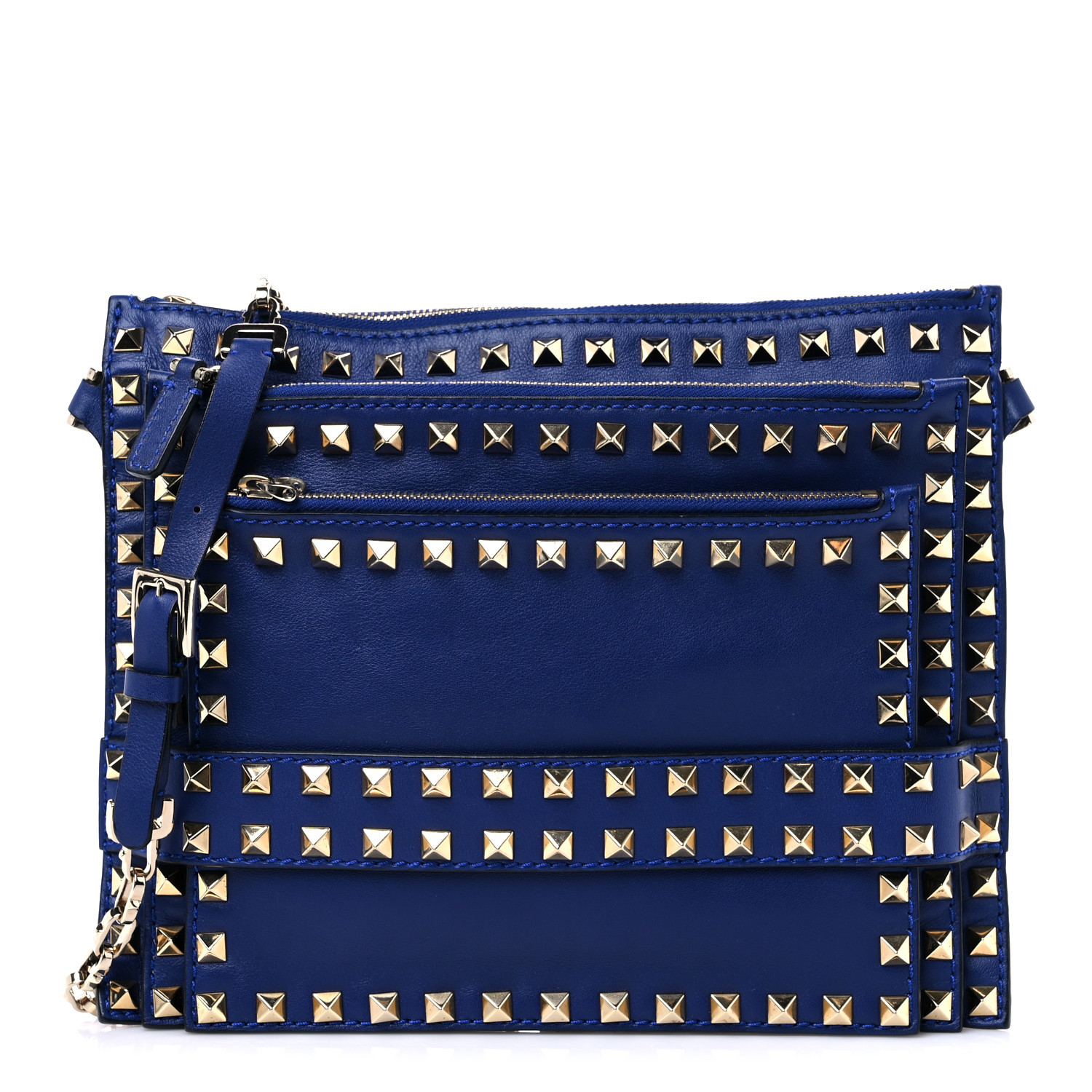 VALENTINO GARAVANI Vitello Rockstud Triple Zip Crossbody Bag