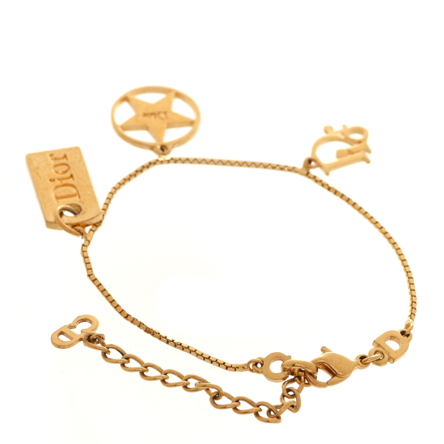 CHRISTIAN DIOR Metal Logo Multi Charm Bracelet Gold 948657