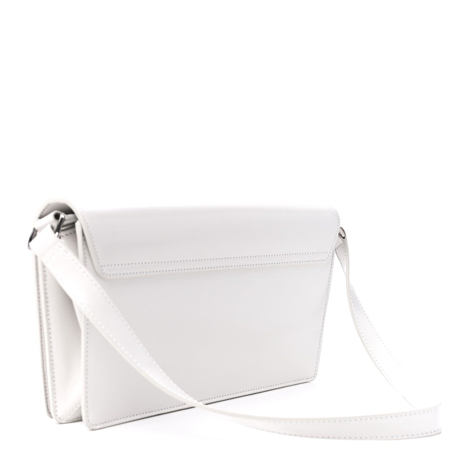 CELINE Shiny Calfskin Trapeze Triomphe Bag White 1294373