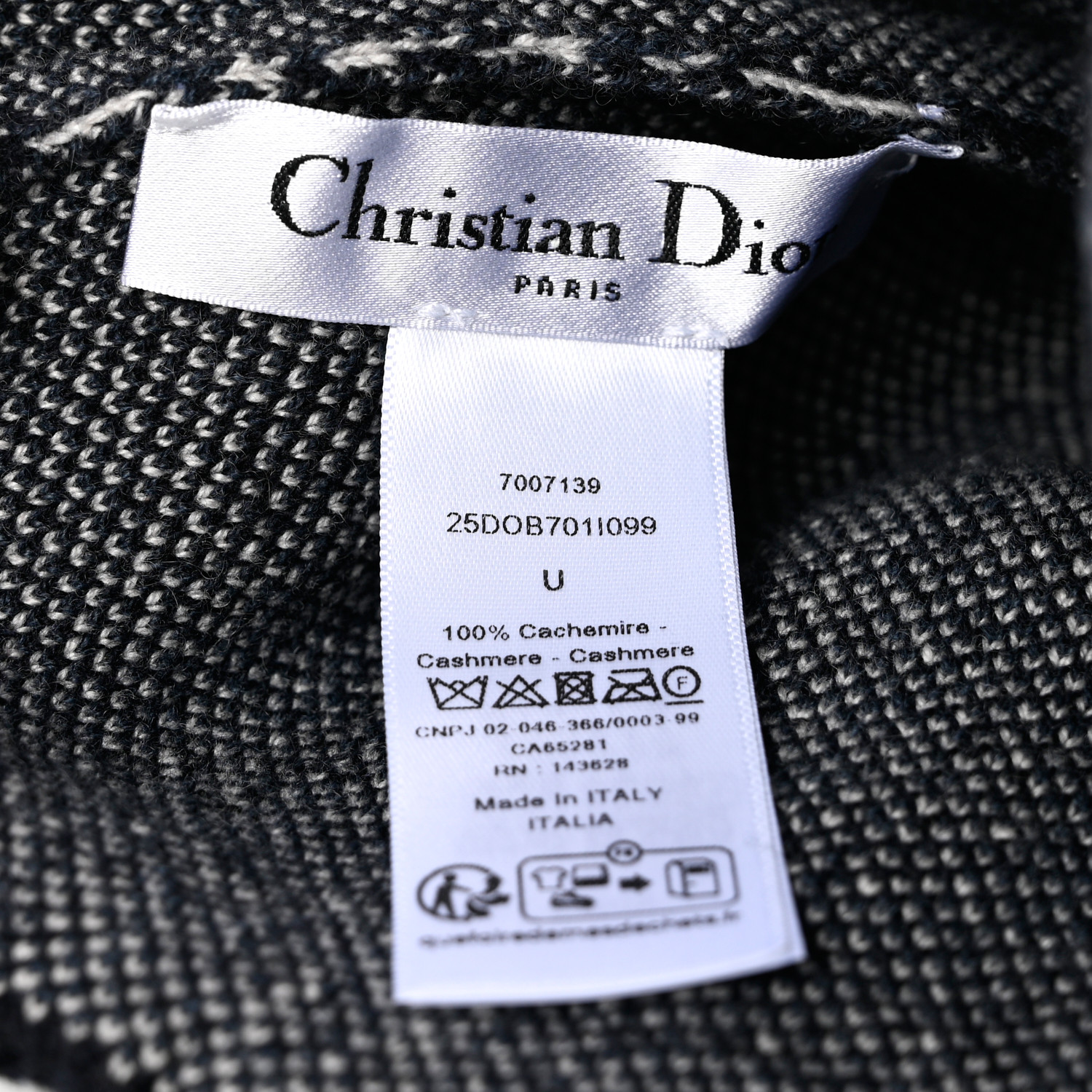 CHRISTIAN DIOR Cashmere Oblique PomPom Beanie Navy Blue