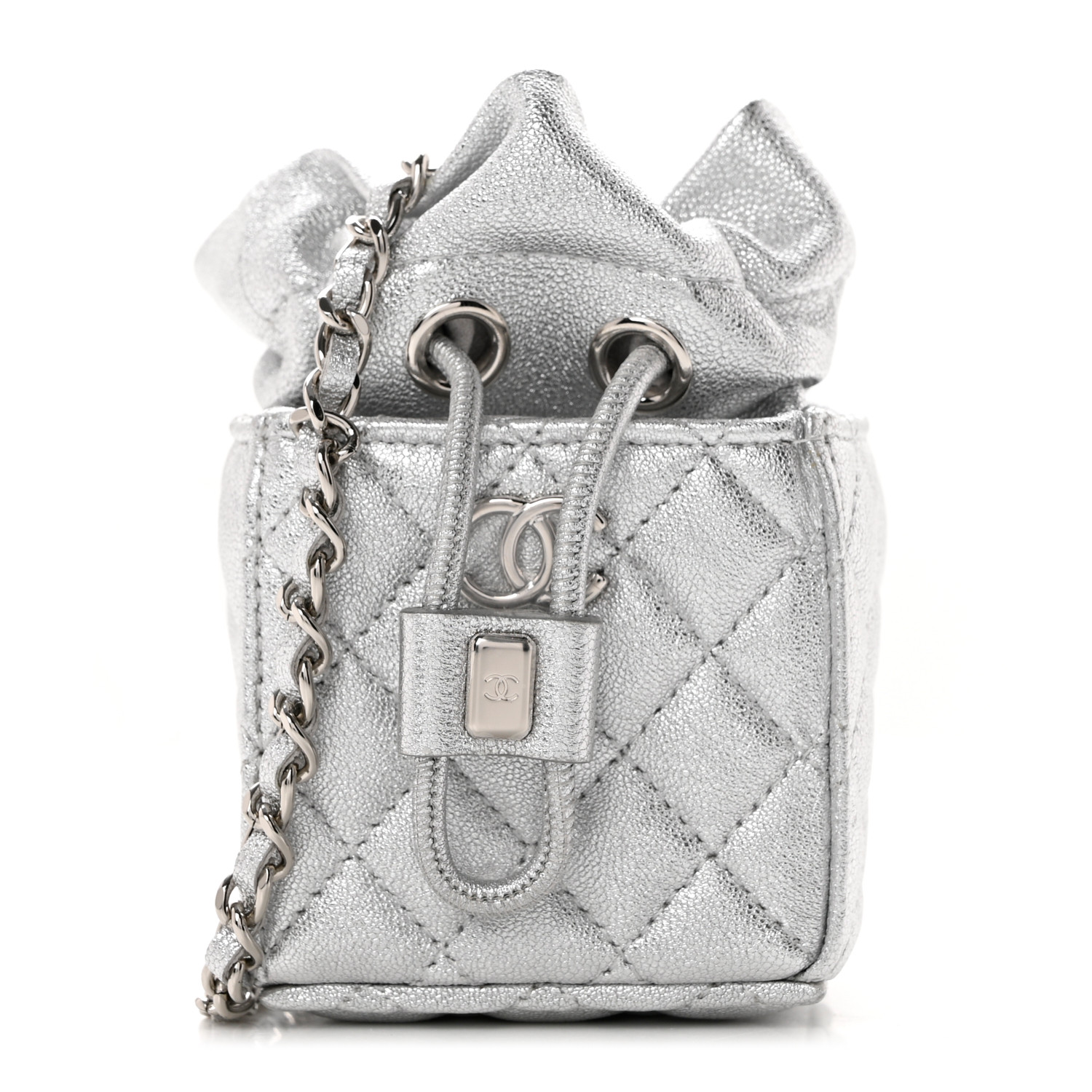 CHANEL Metallic Caviar Quilted Mini Drawstring Bucket Bag