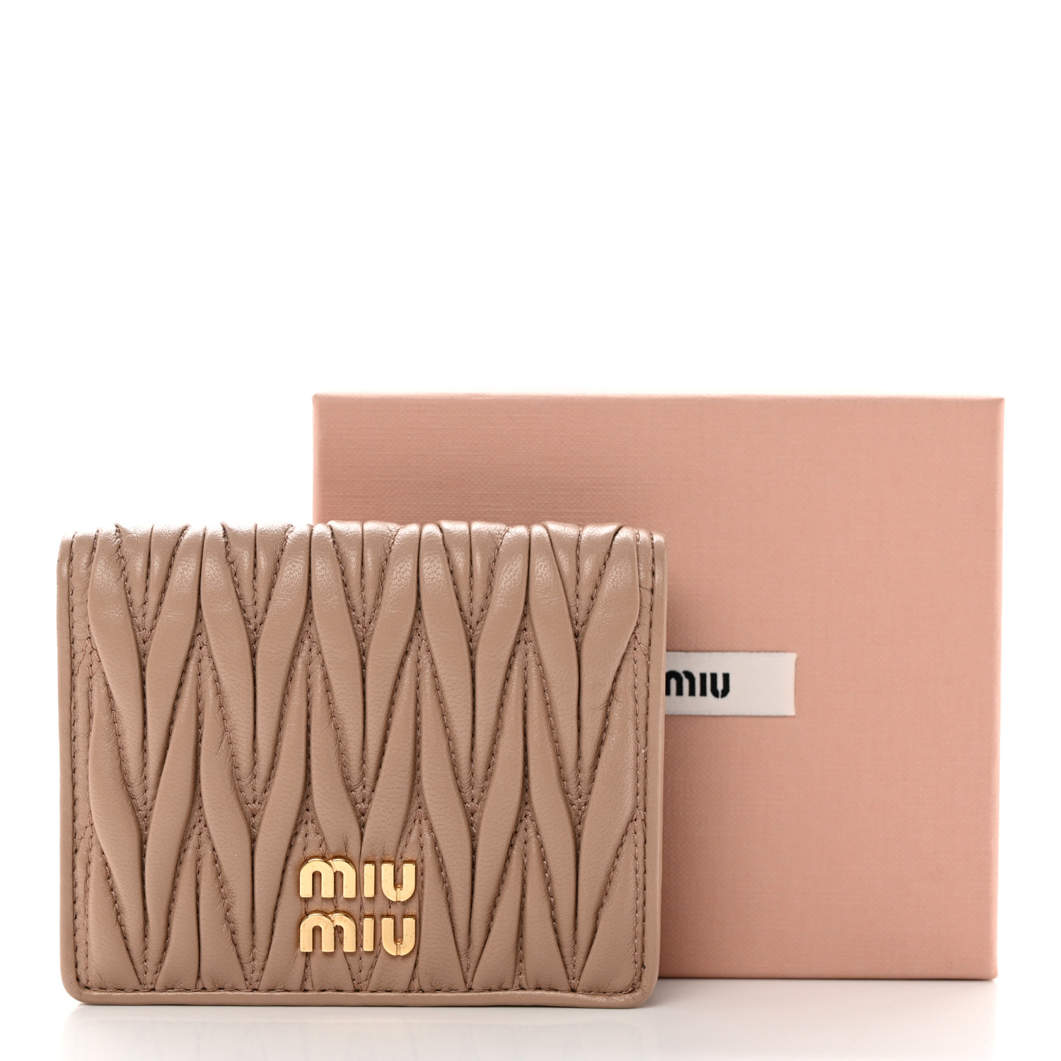 MIU MIU Nappa Matelasse Bi-Fold Compact Wallet Cammeo