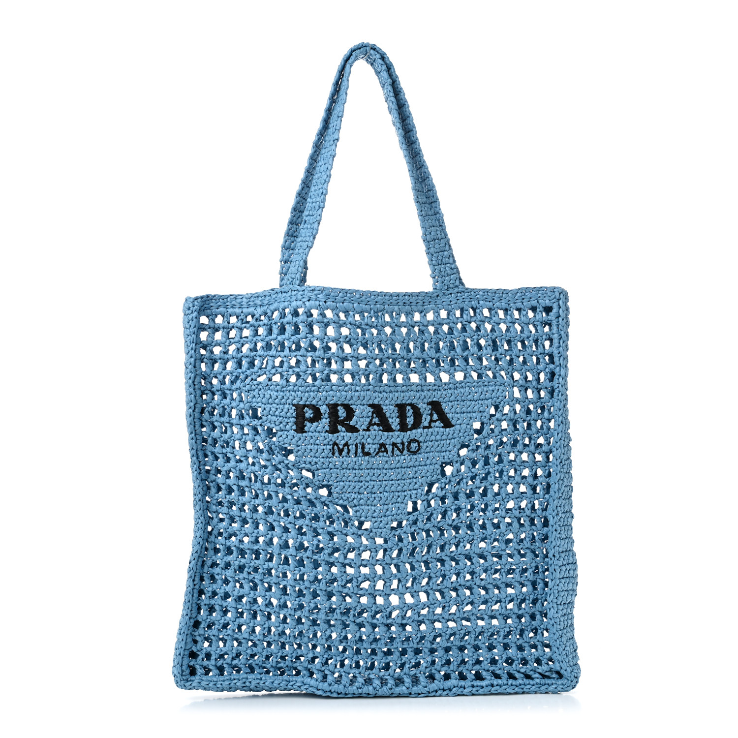 トートバッグ Prada Sky blue/caramel crochet tote bag with logo Prada Sky Blue Caramel Crochet Tote Bag With Logo – LOZURI®
