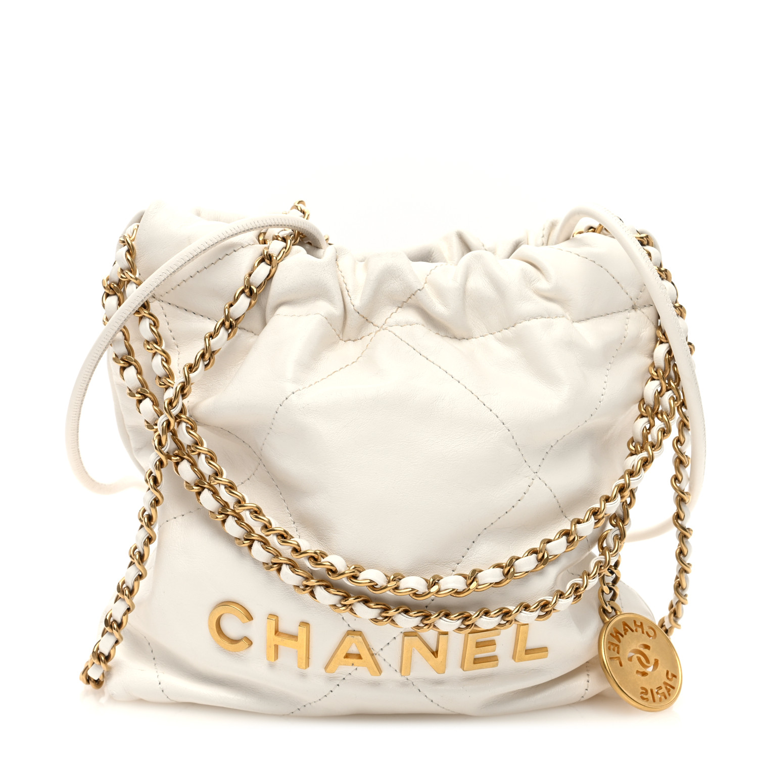 CHANEL Shiny Calfskin Quilted Mini Chanel 22 White 1643634