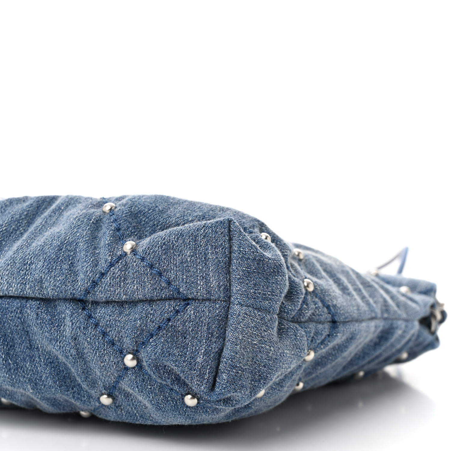CHANEL Washed Denim Quilted Studded Mini Chanel 22 Blue
