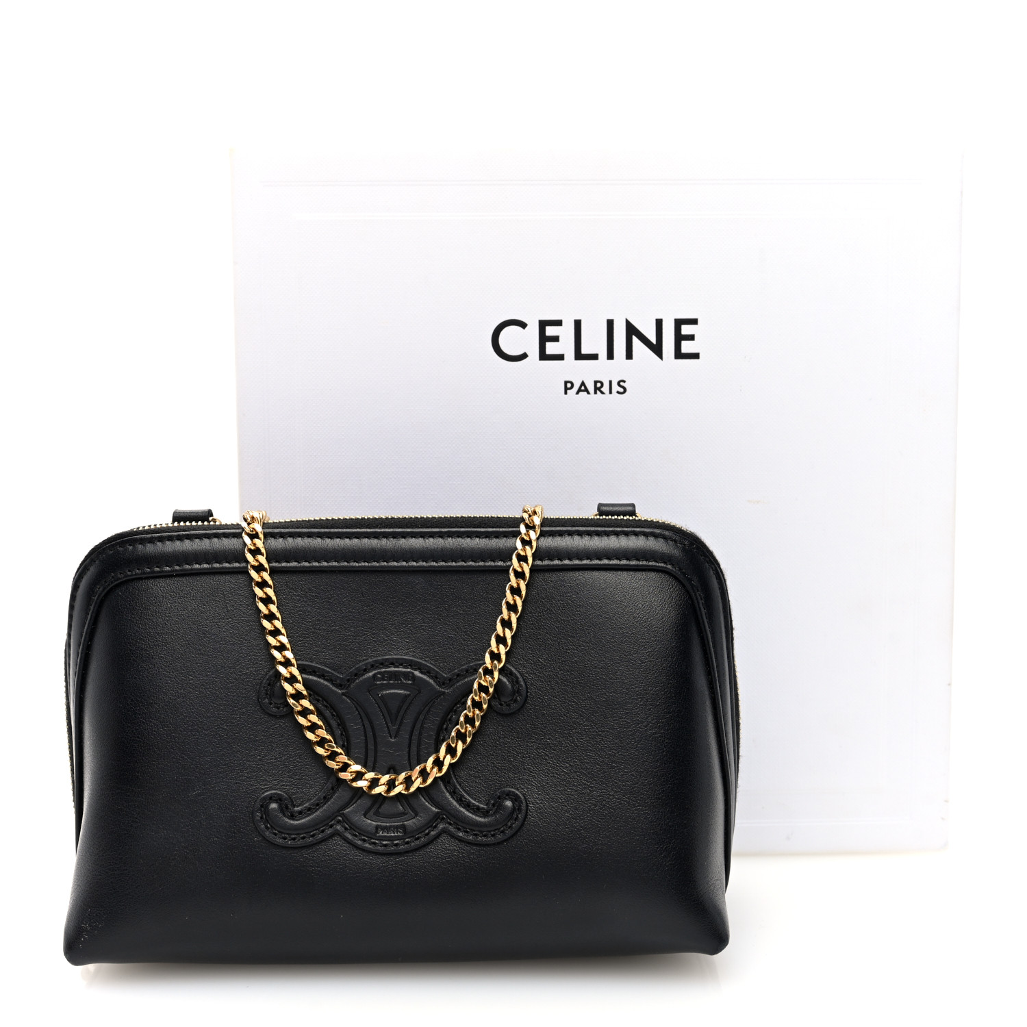 ハンドバッグ CLUTCH ON CHAIN CUIR TRIOMPHE IN SMOOTH CALFSKIN CELINE Smooth Calfskin Cuir Triomphe Clutch on Chain Black