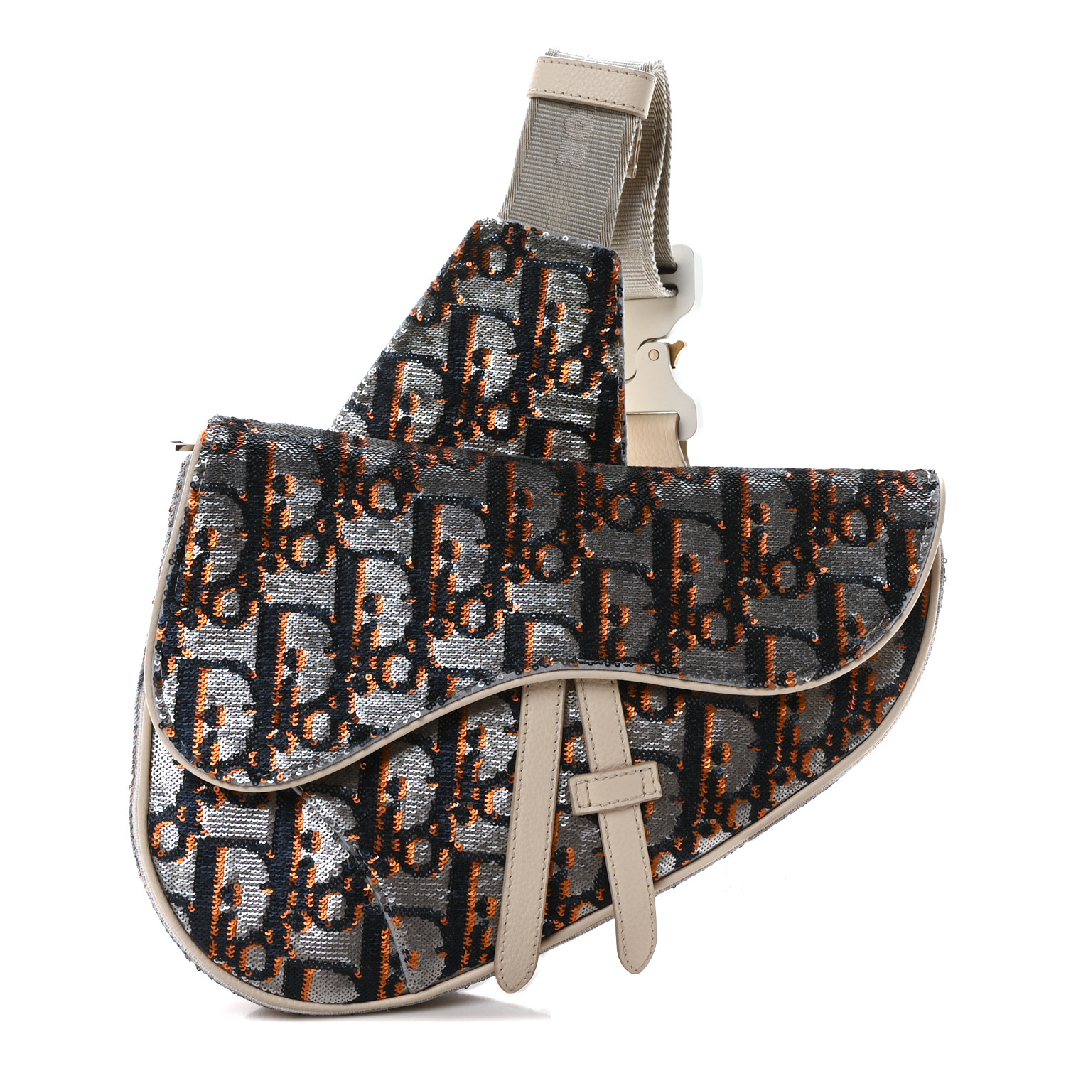 CHRISTIAN DIOR Sequin Oblique Mens Saddle Bag Blue Orange