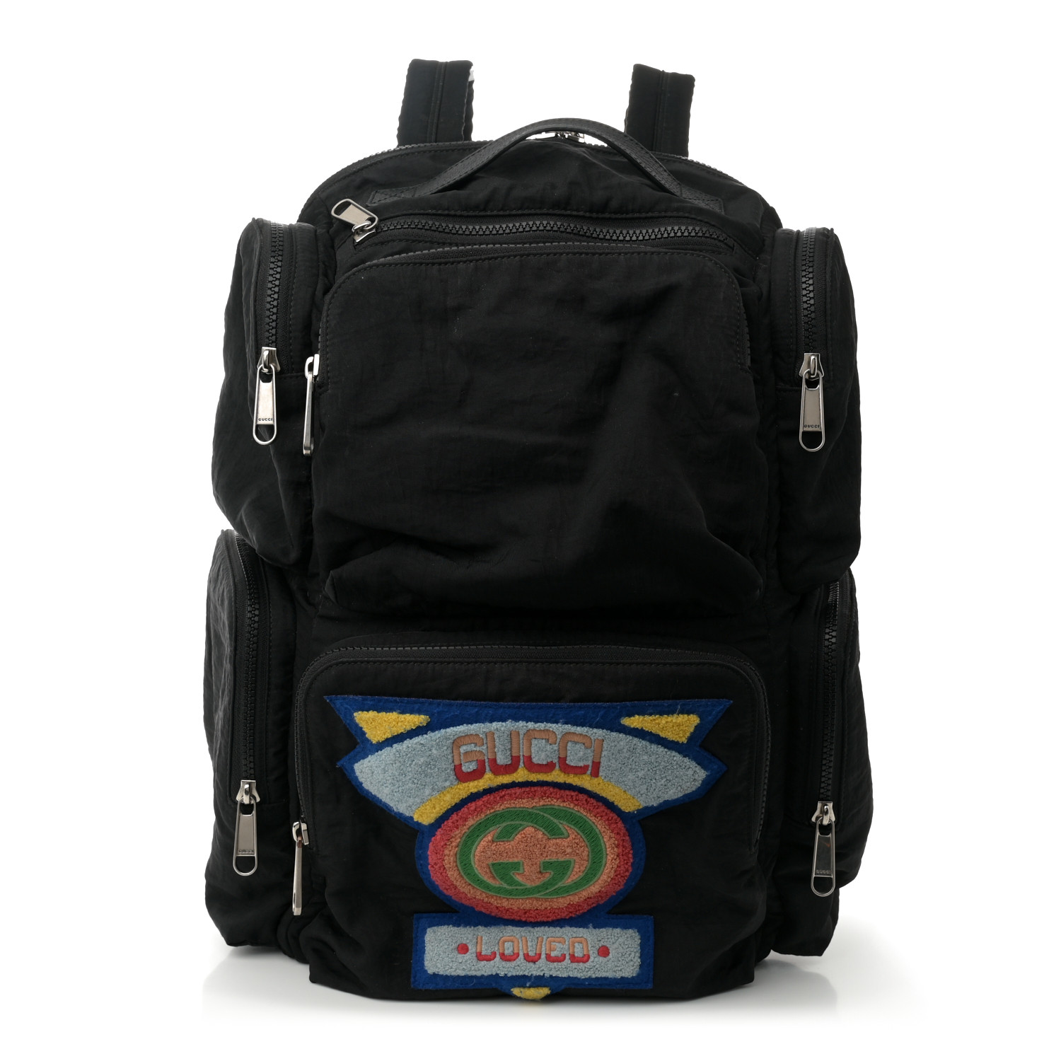 GUCCI Nylon Twill 80s Logo Patch Backpack Black 1704126