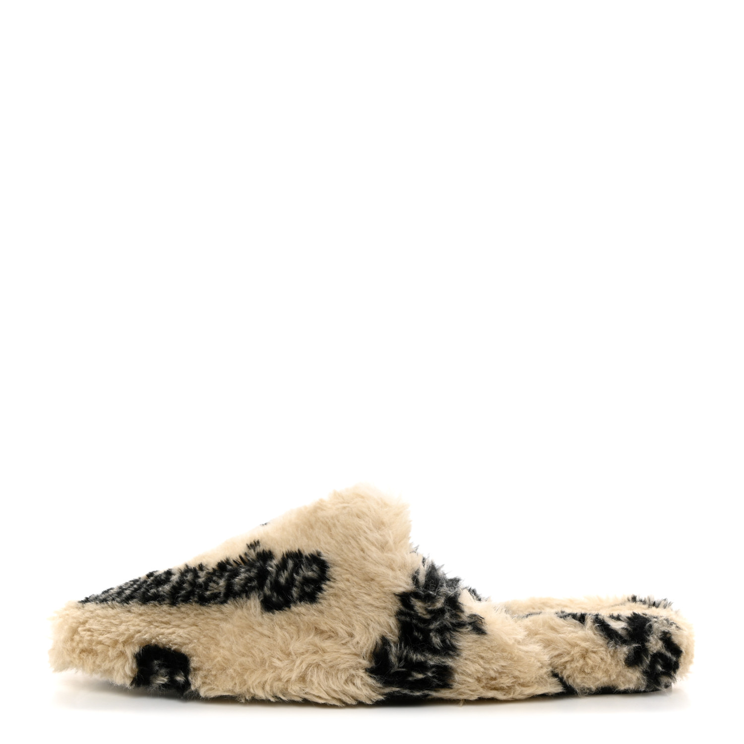 BALENCIAGA Faux Fur Allover Logo Teddy 5mm Mules 38 Beige