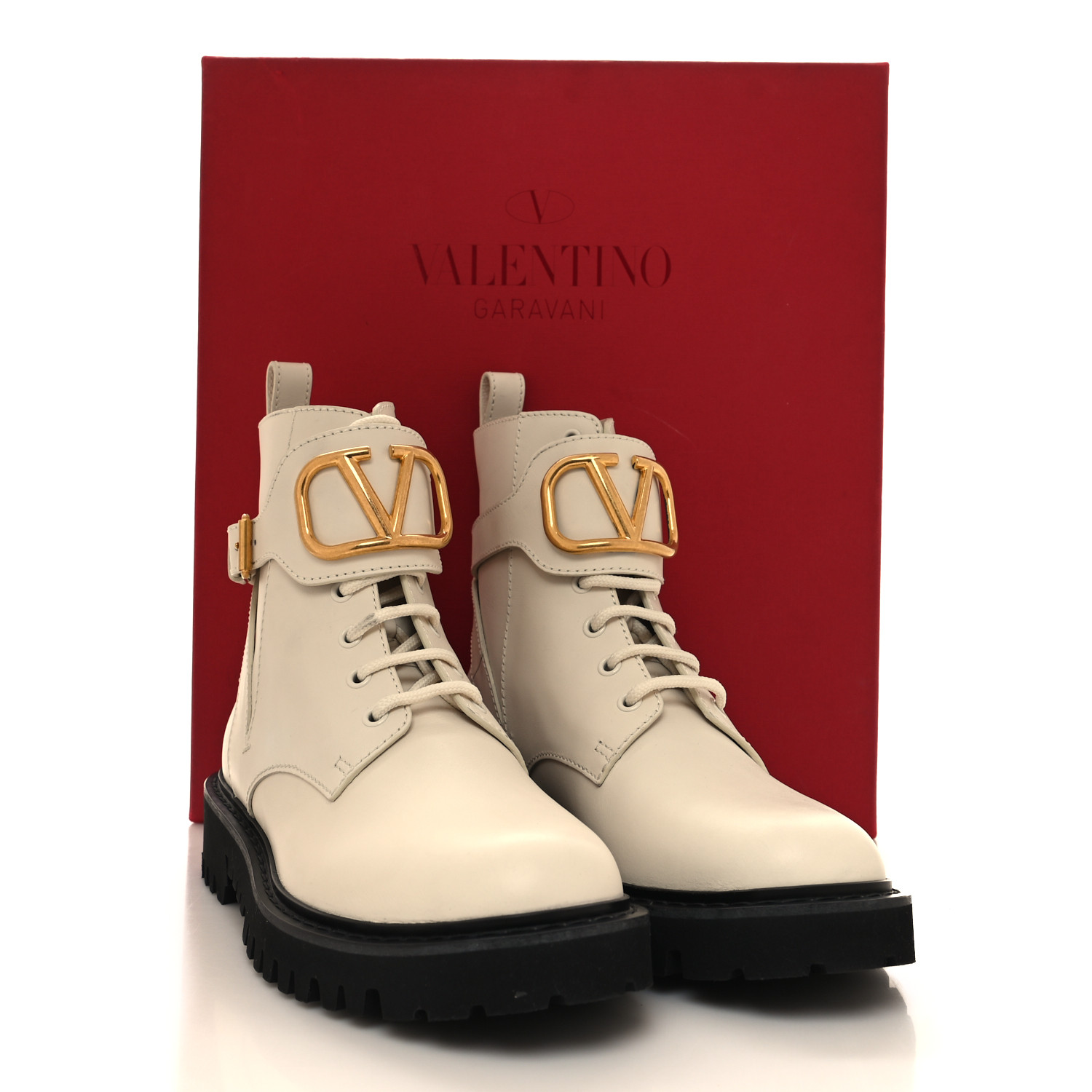 【関税込み】Valentino Garavani オフホワイト Xcombat ブーツ VALENTINO GARAVANI Calfskin Womens VLOGO 35mm Combat Boots