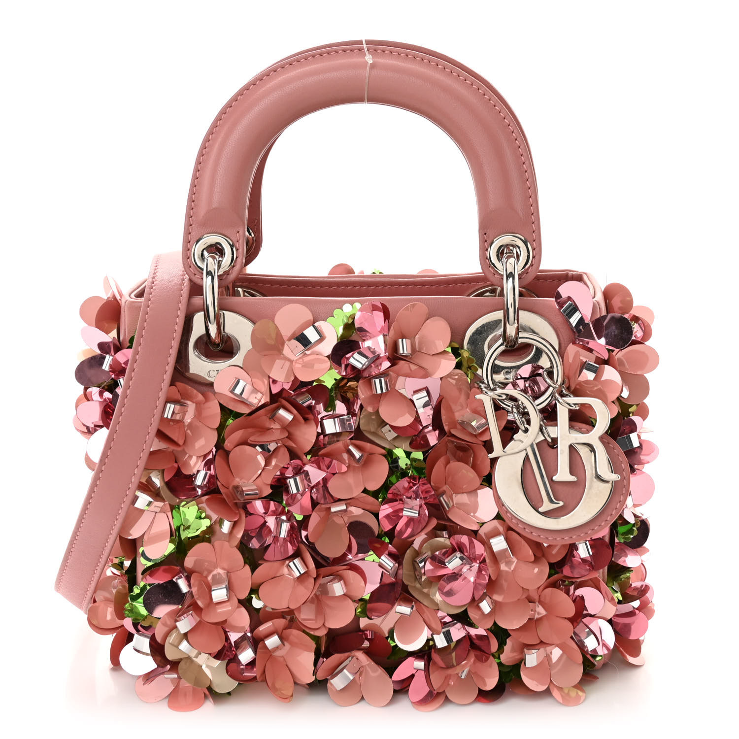 【大人気ピンク♪】DIOR MINI LADY DIOR ハンドバッグ チャーム CHRISTIAN DIOR Calfskin Flower Charm Embellished Mini Lady