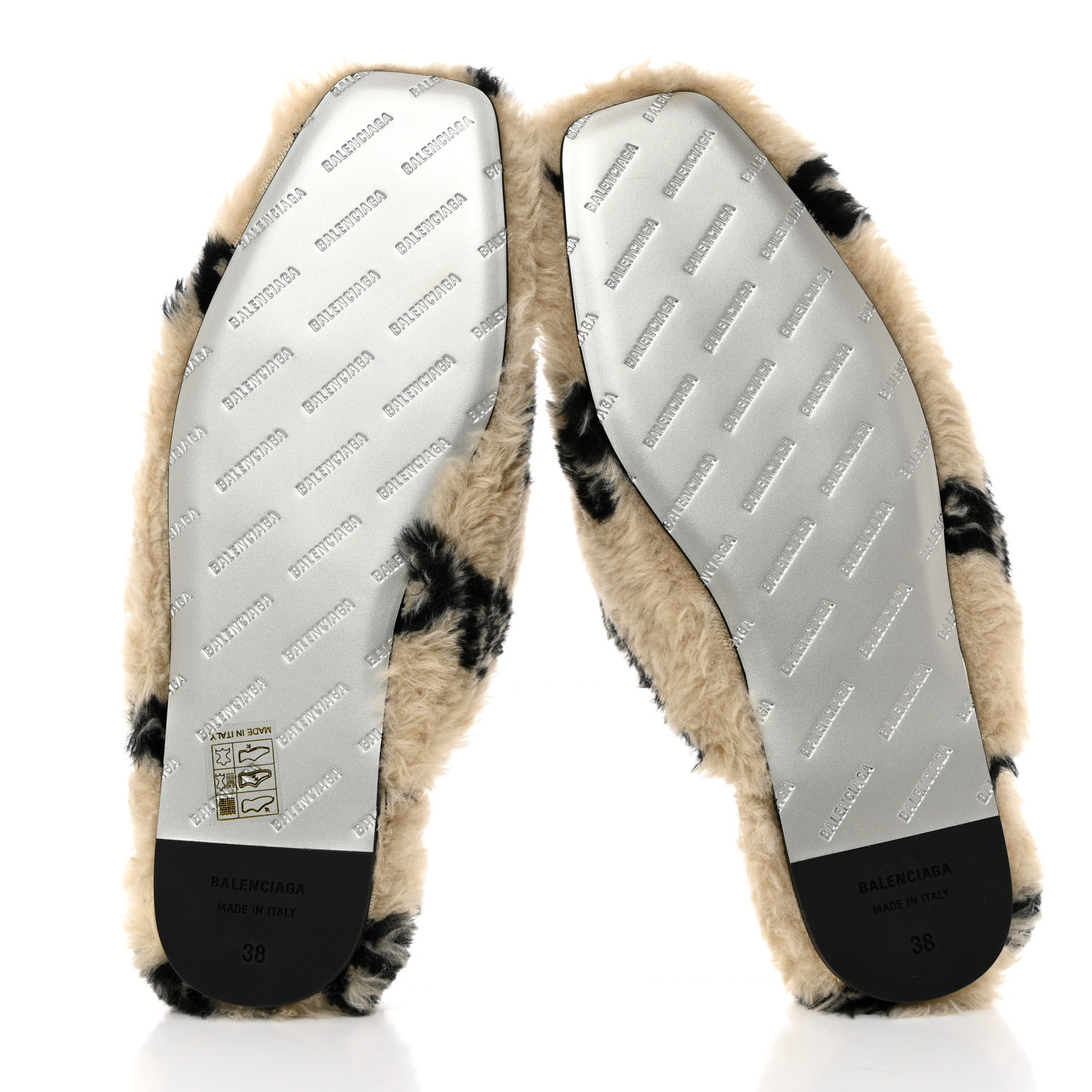 【BALENCIAGA】TEDDY ミュール ALLOVER LOGO BALENCIAGA Faux Fur Allover Logo Teddy 5mm Mules 38 Beige